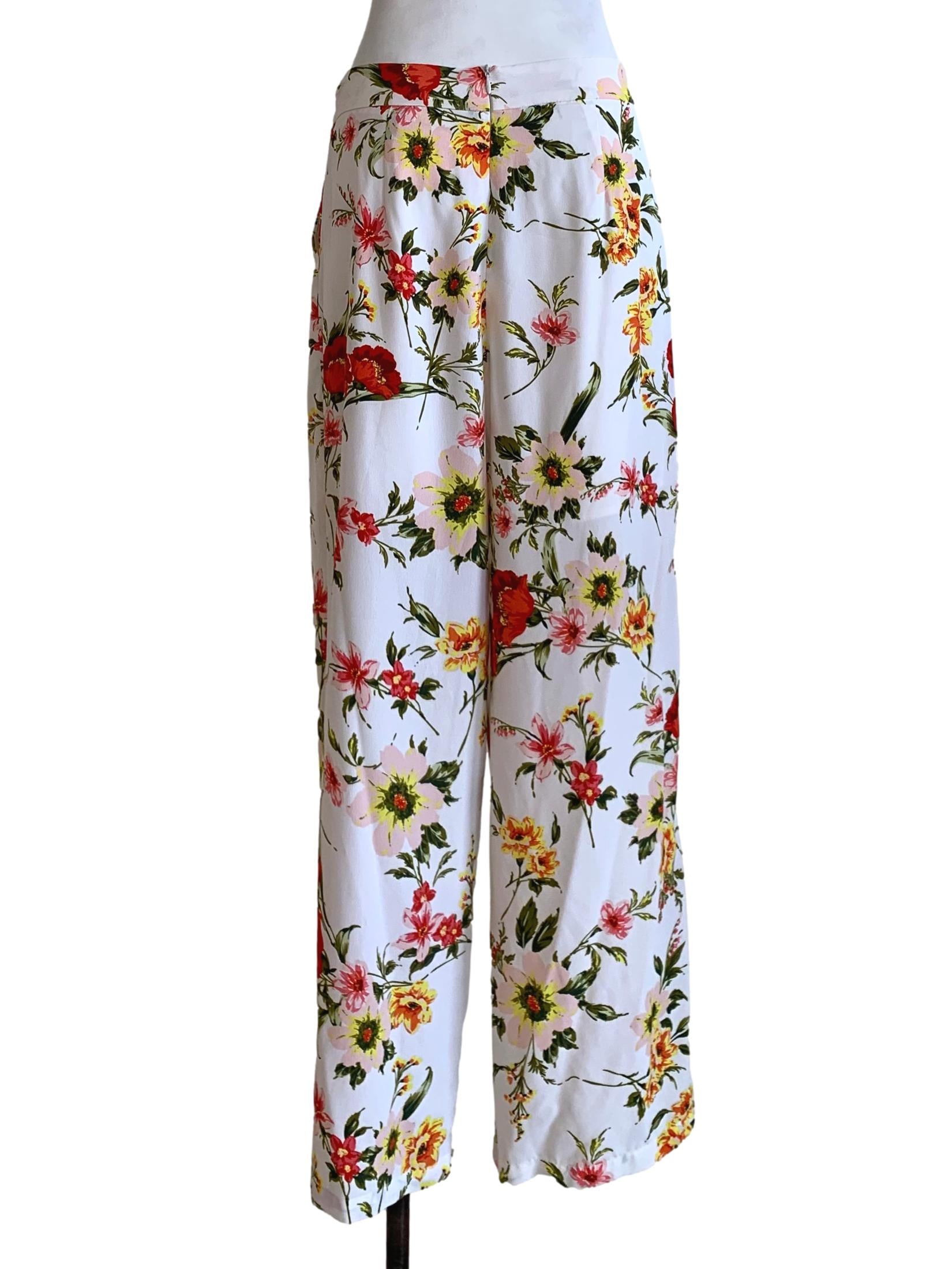 White Floral Formal Pants