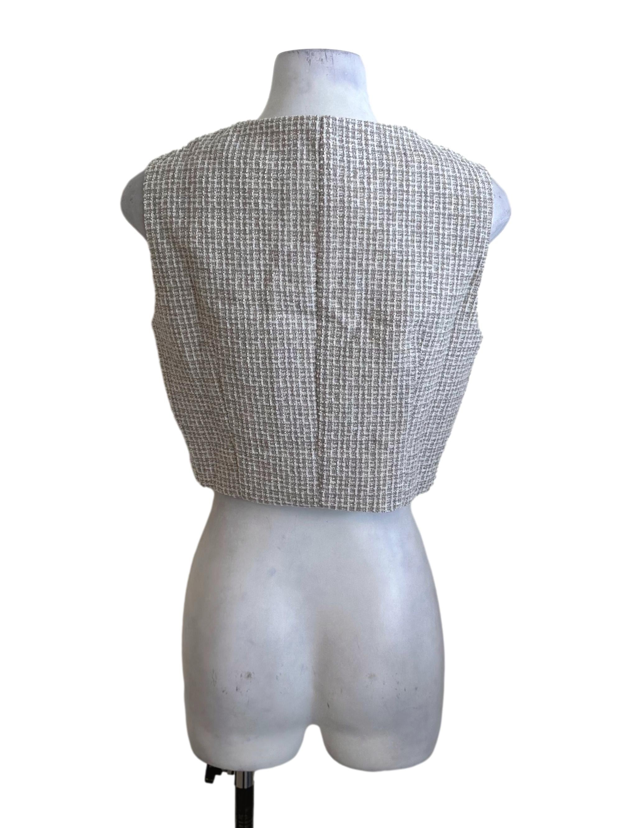 Light Beige Tweed Textured Button Vest TWL