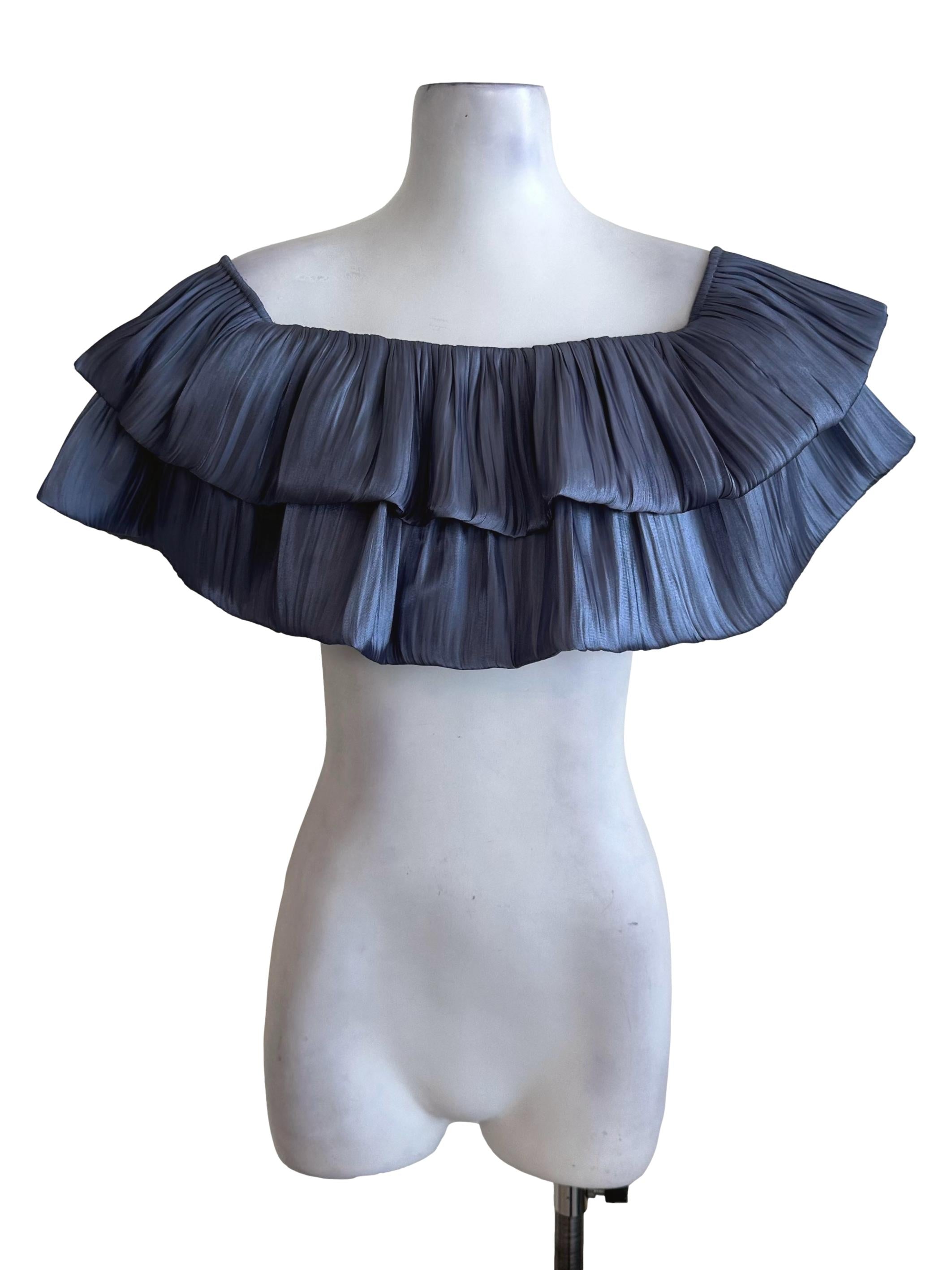 Dusty Blue Satin Velvet Layered Top