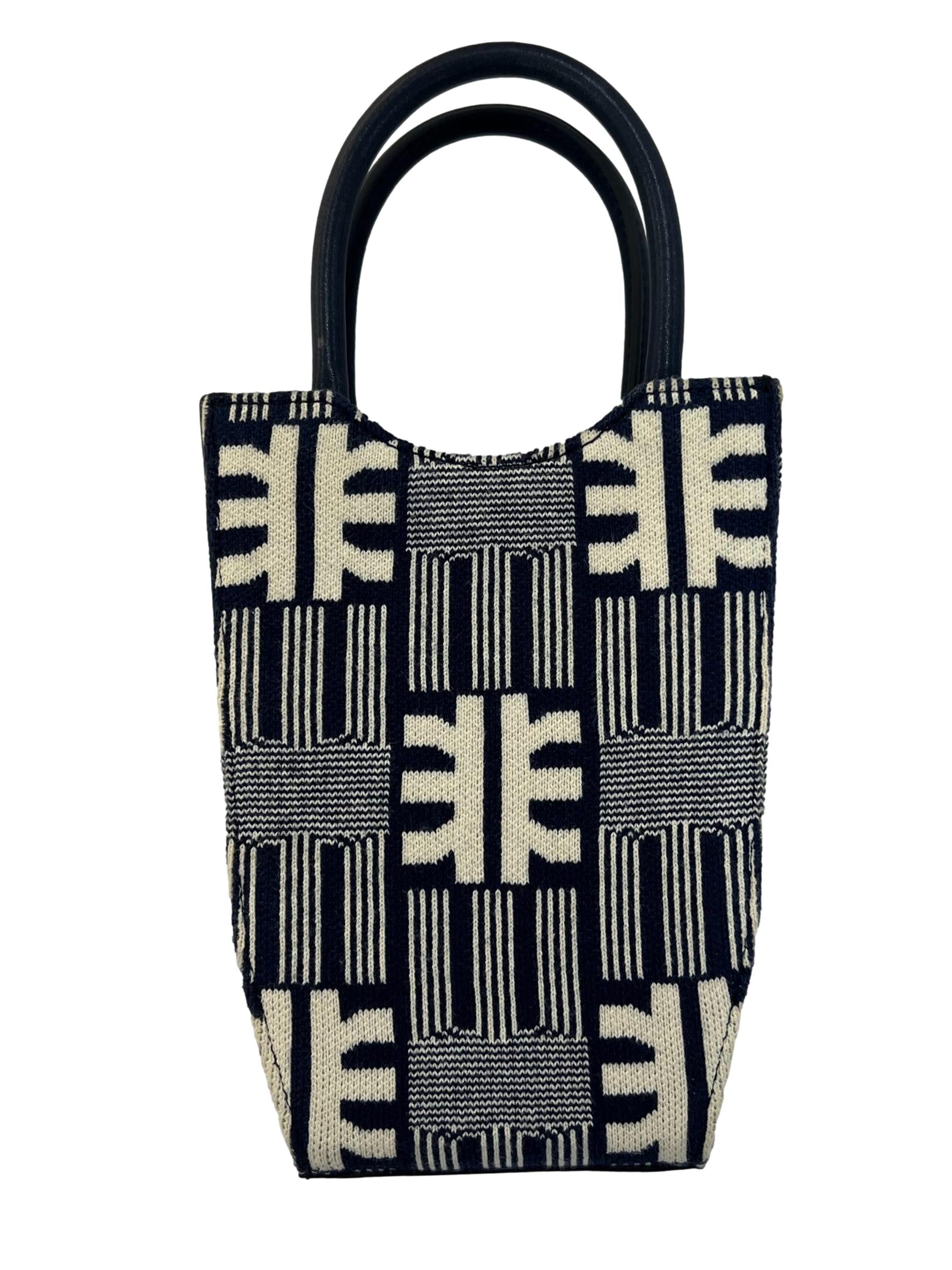 Blue Jacquard Knit Mini Tote Bag