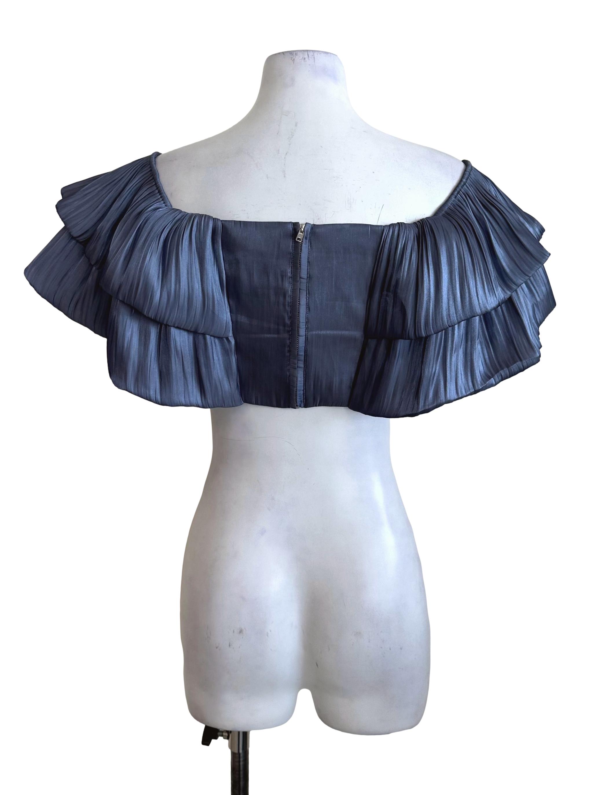 Dusty Blue Satin Velvet Layered Top