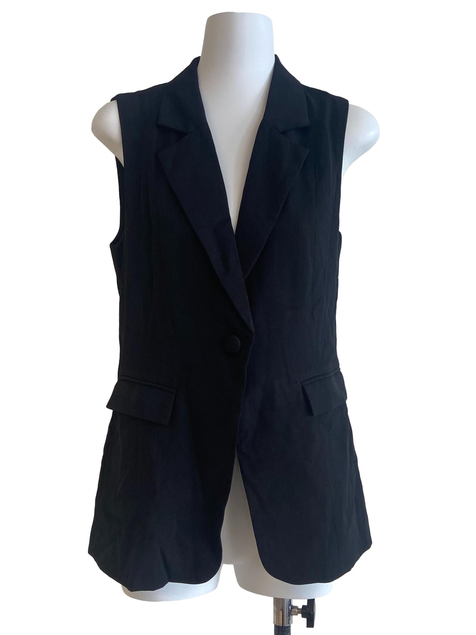 Black Sleeveless Twill Top