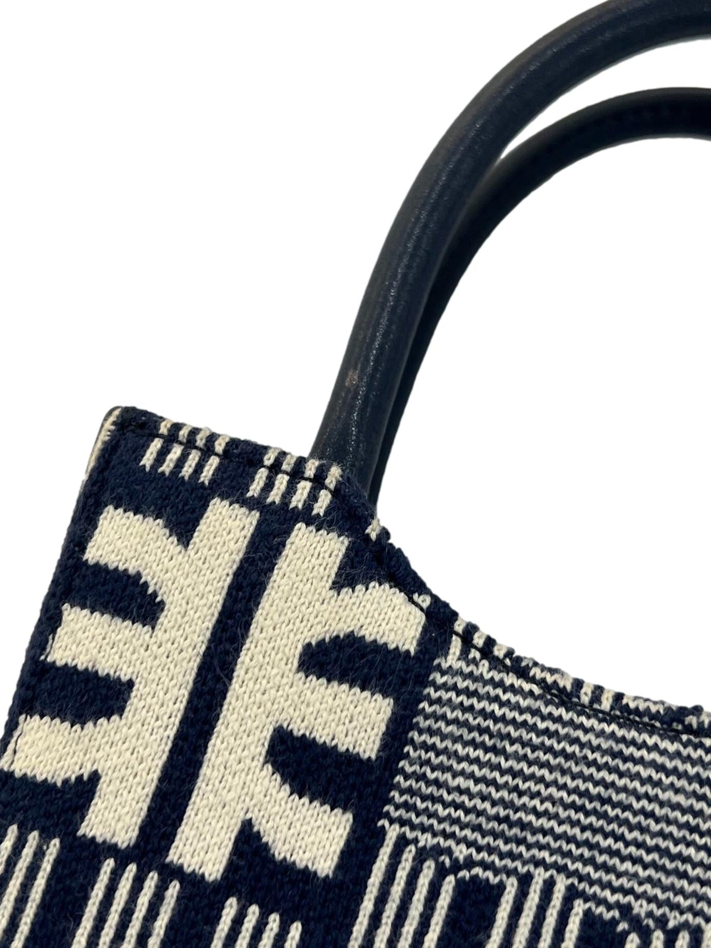 Blue Jacquard Knit Mini Tote Bag