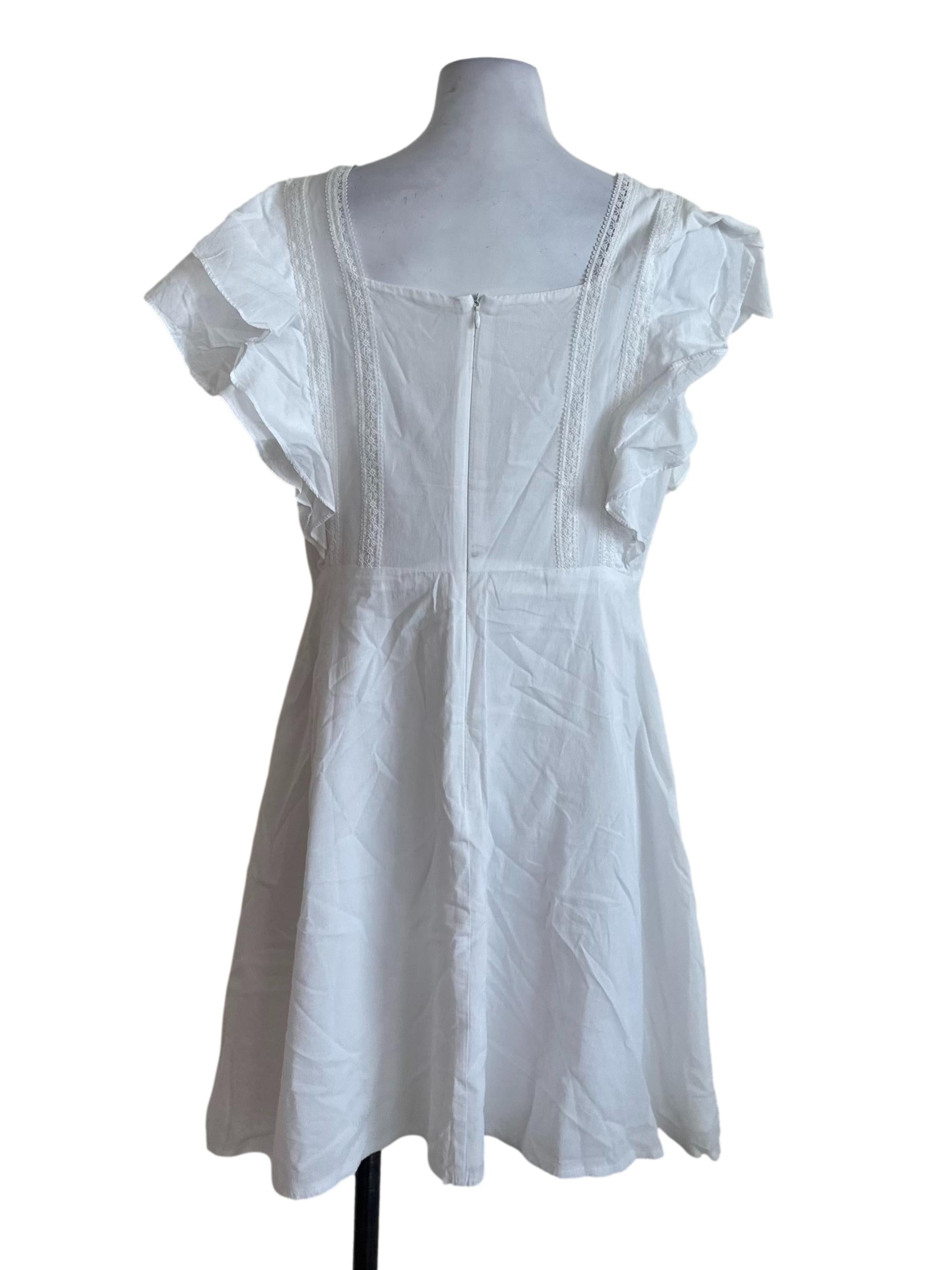 Ivory White Stripe Lace Ruffle Sleeve Dress