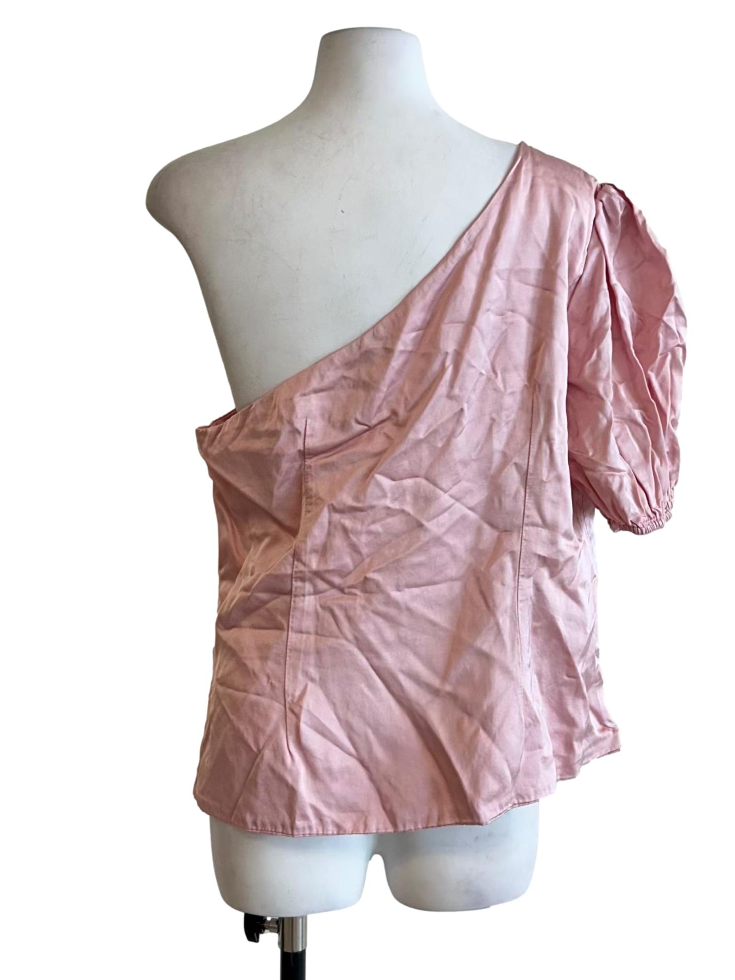 Pink Satin One Shoulder Blouse