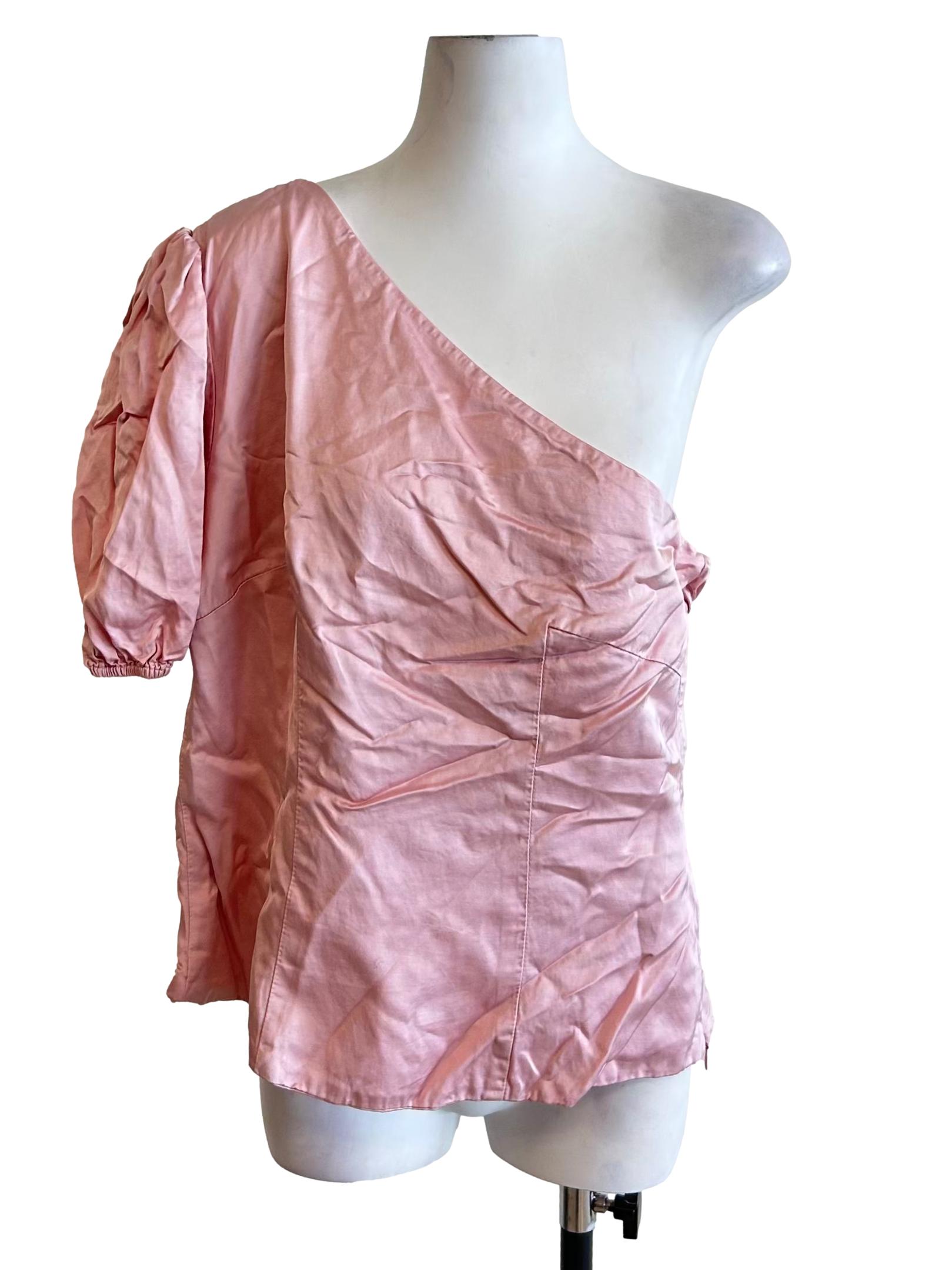Pink Satin One Shoulder Blouse