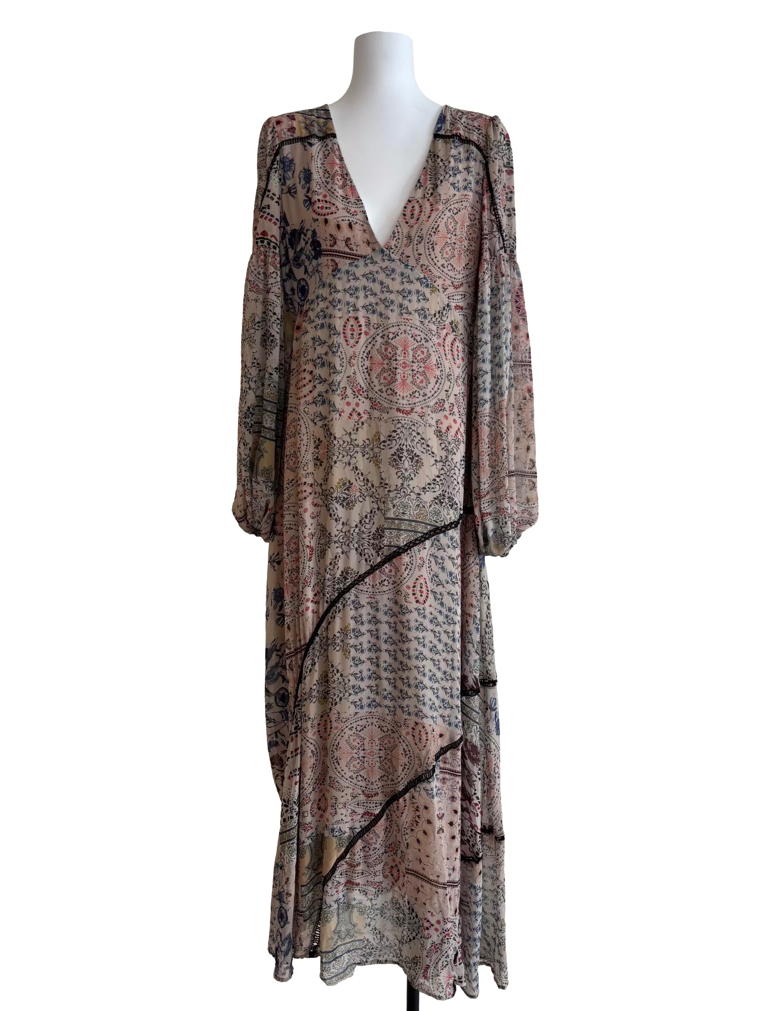 Buff Brown Printed Maxi Flare Dress