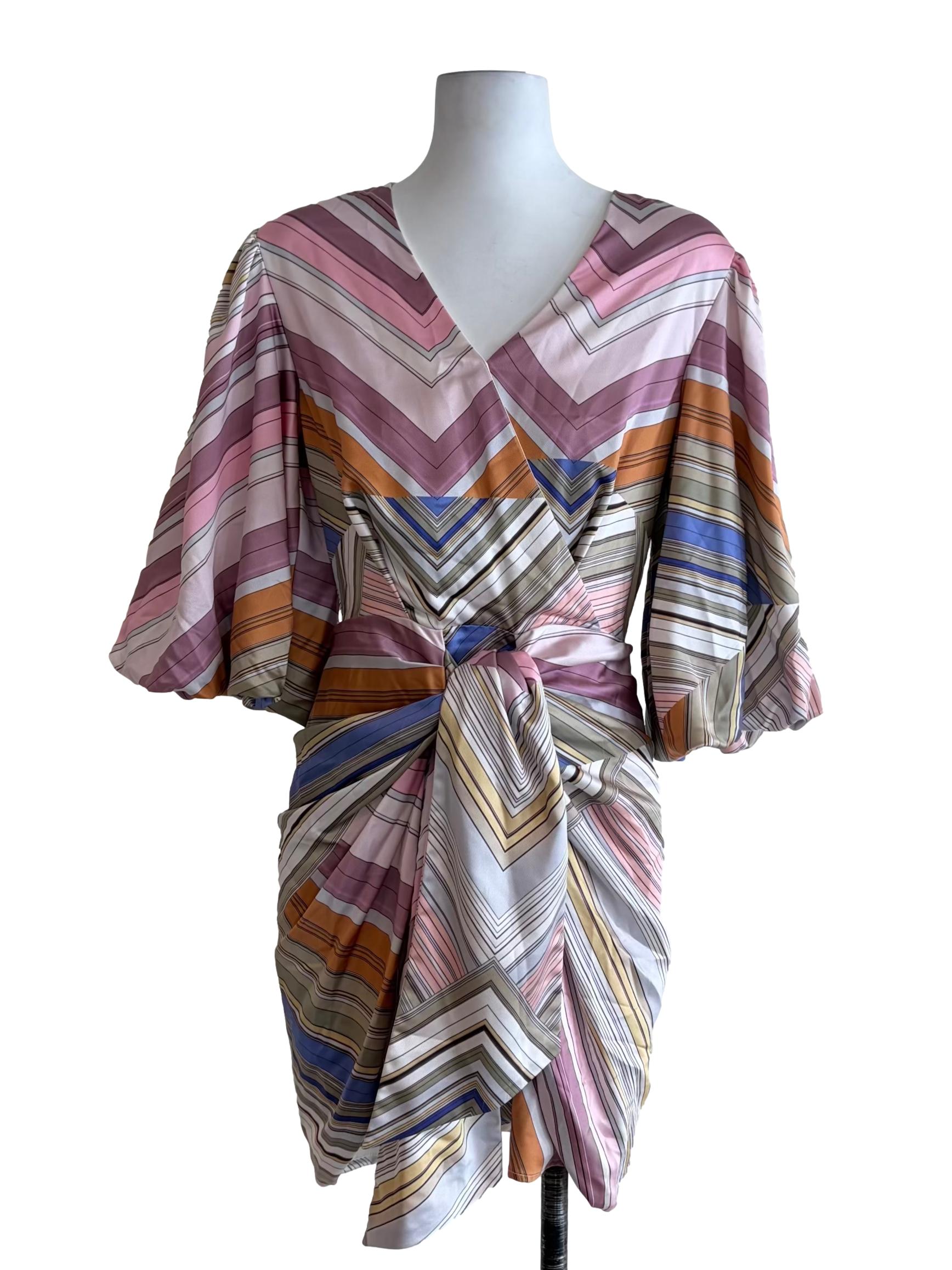 Pastel Chevron Stripe Wrap Mini Dress