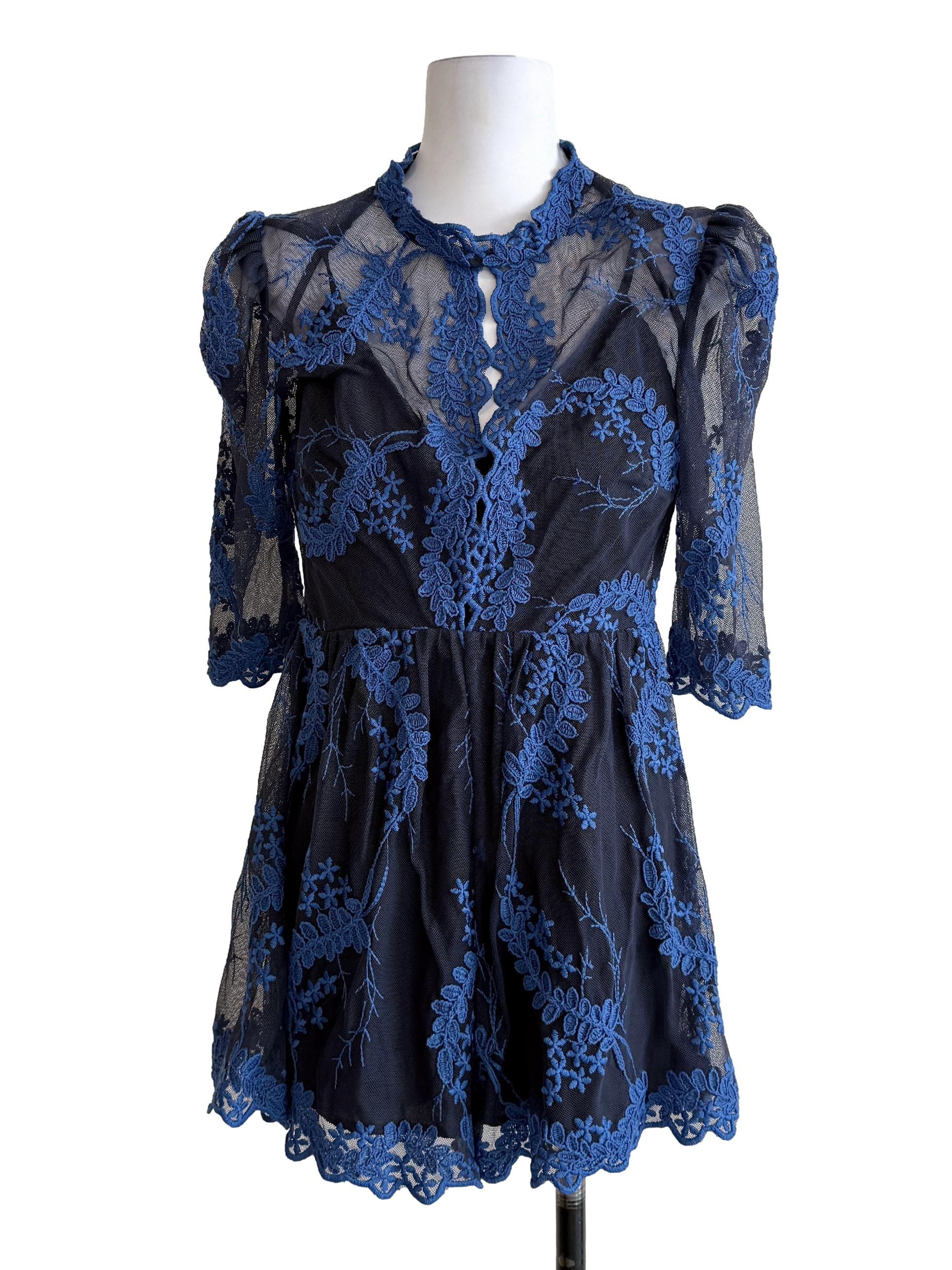 Navy Blue Lace Romper