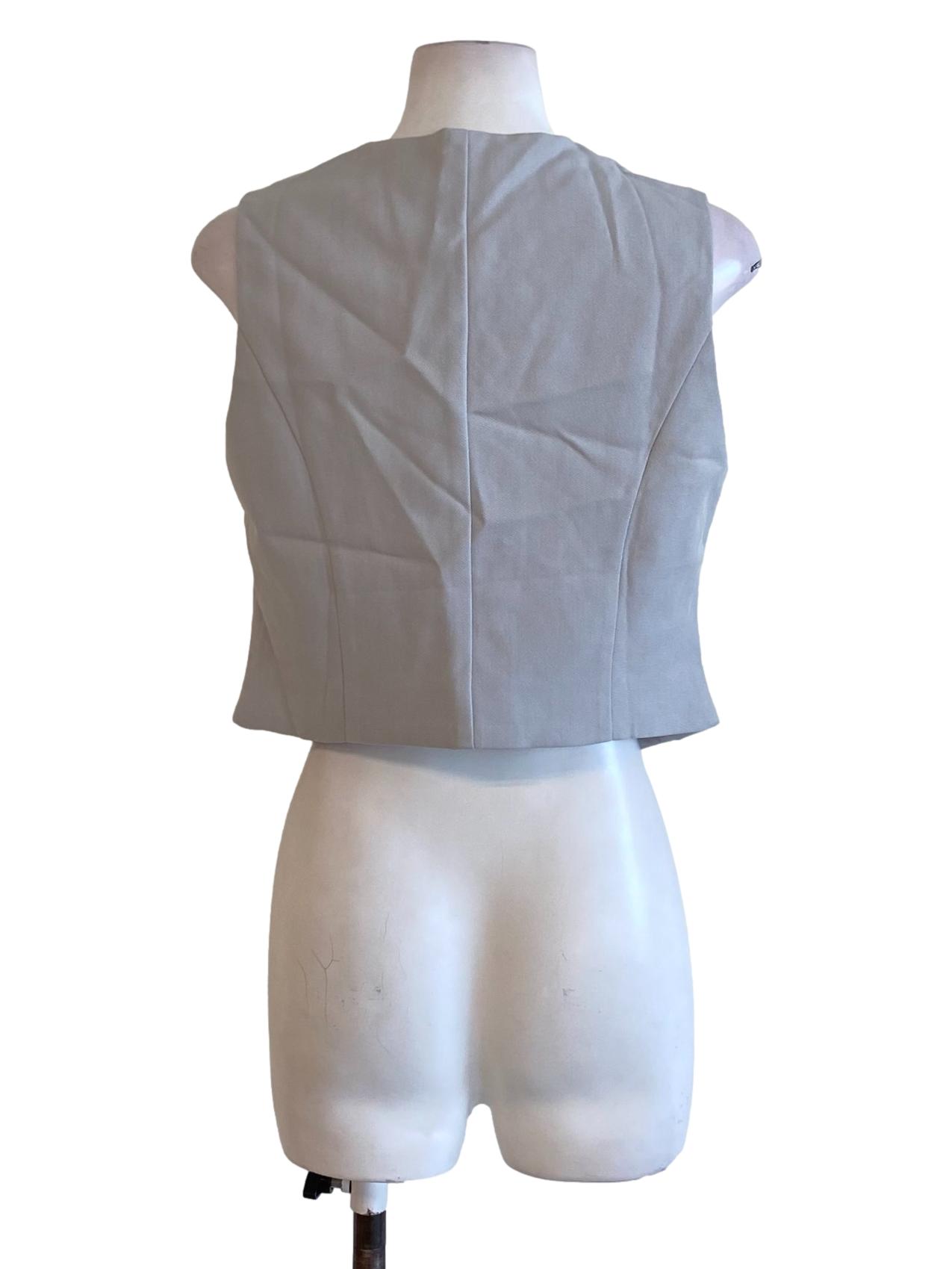 Cloud Grey Buttoned Down V-Neck Sleeveless Cropped Vest