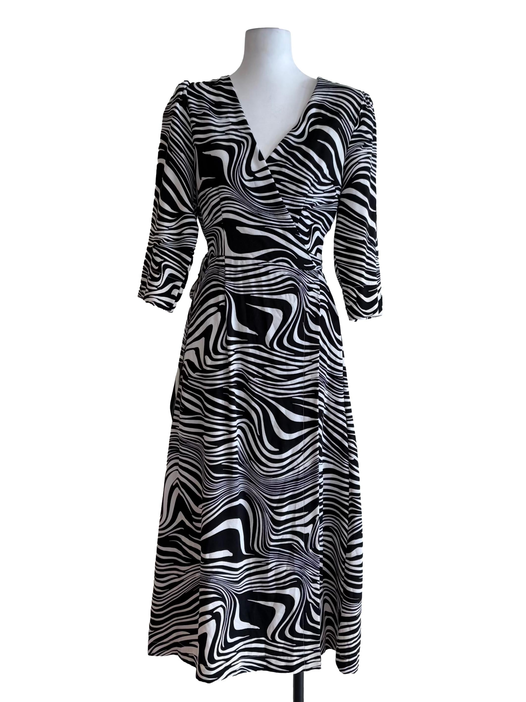 Black And White Abstract Zebra Wrap Dress