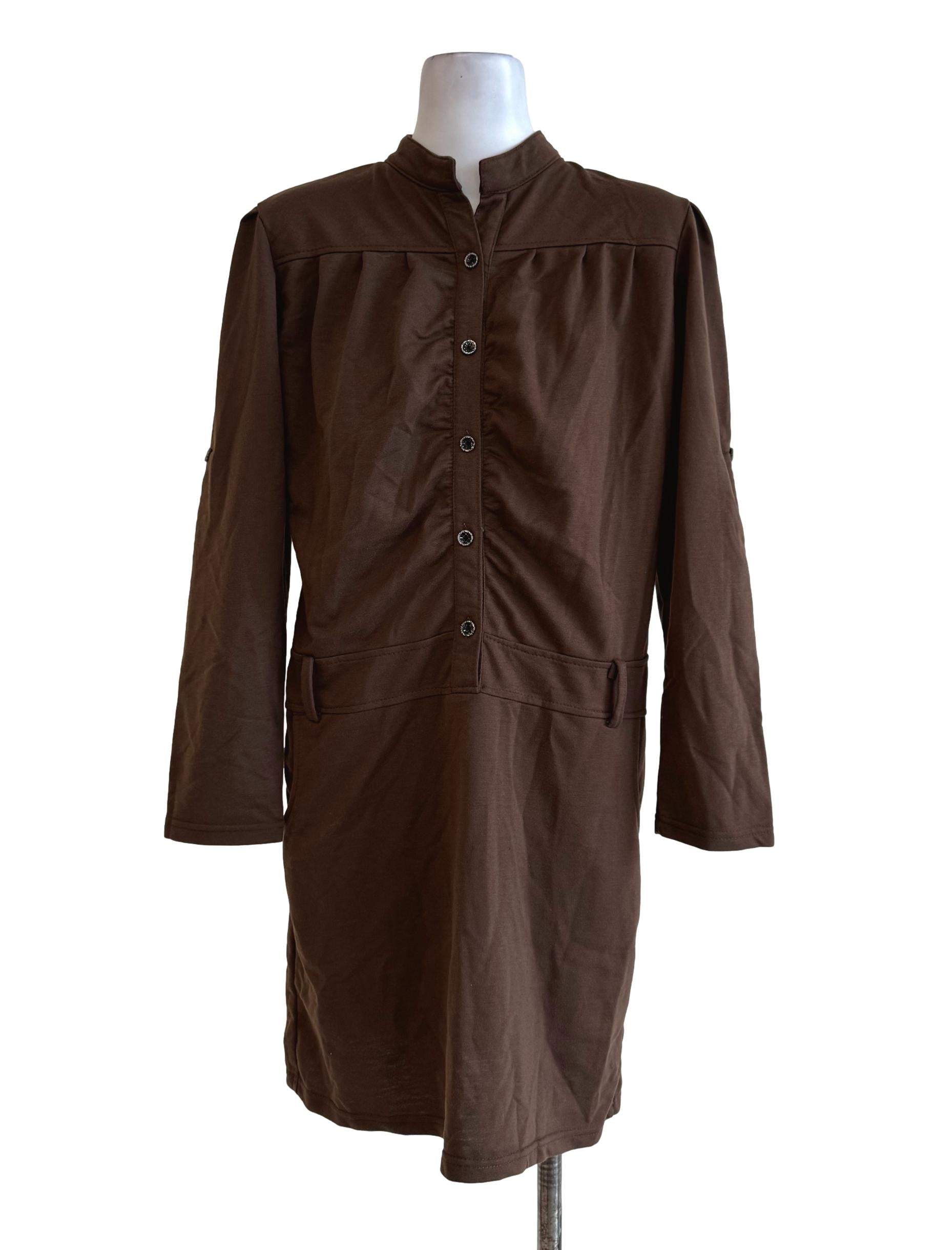 Tan Brown Long Sleeve Shirt Dress