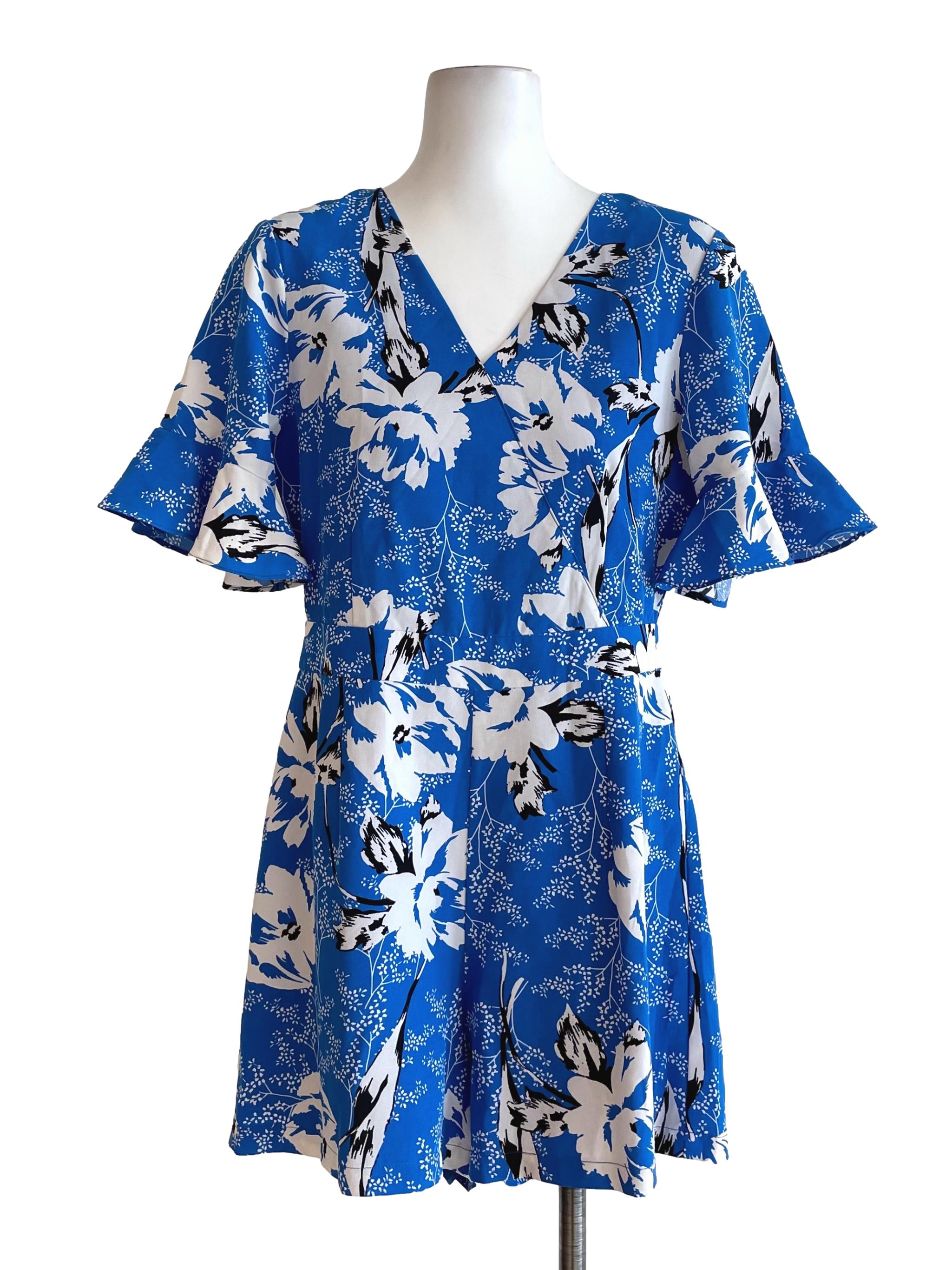 Blue Floral Chiffon Romper