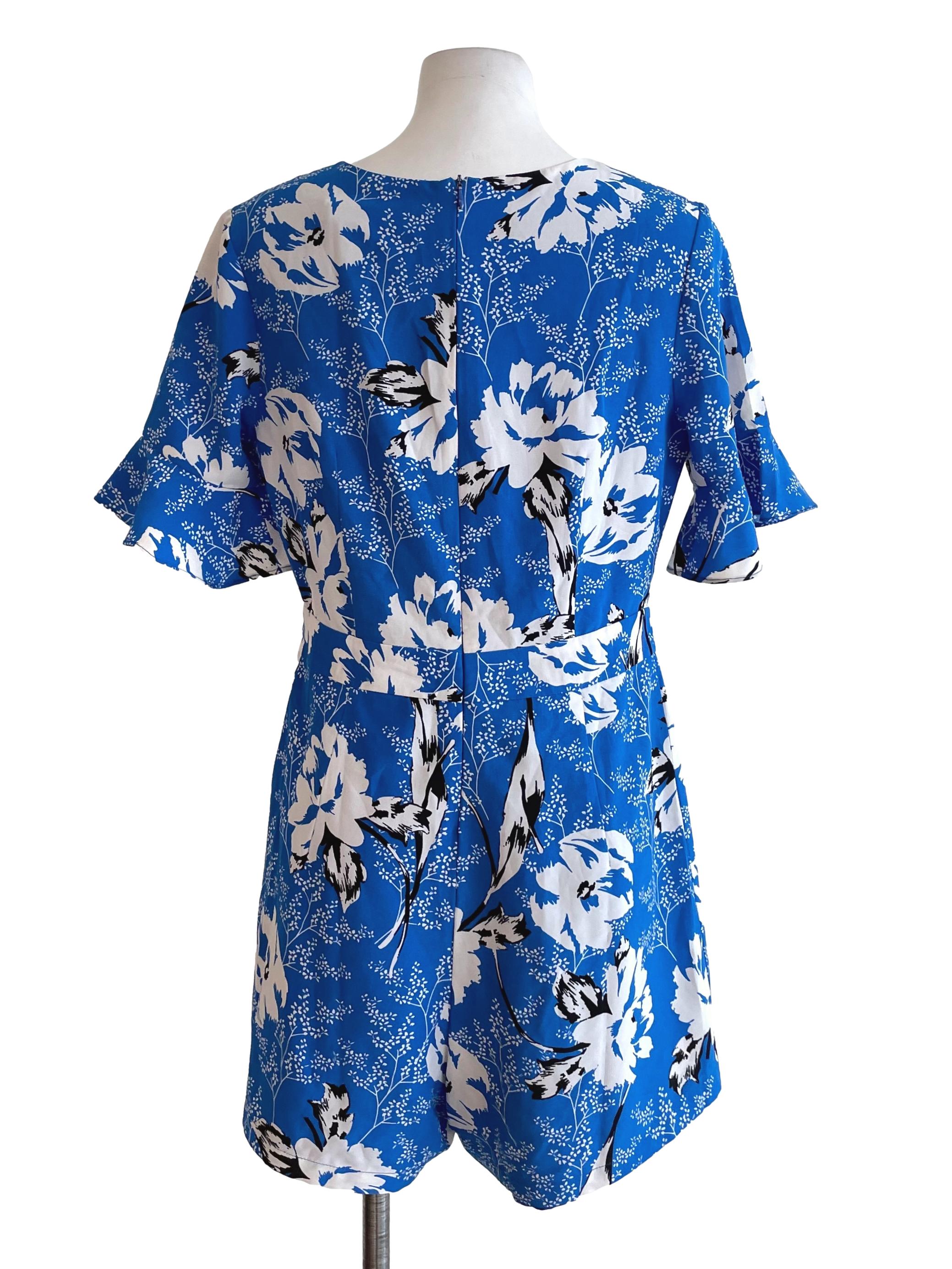 Blue Floral Chiffon Romper