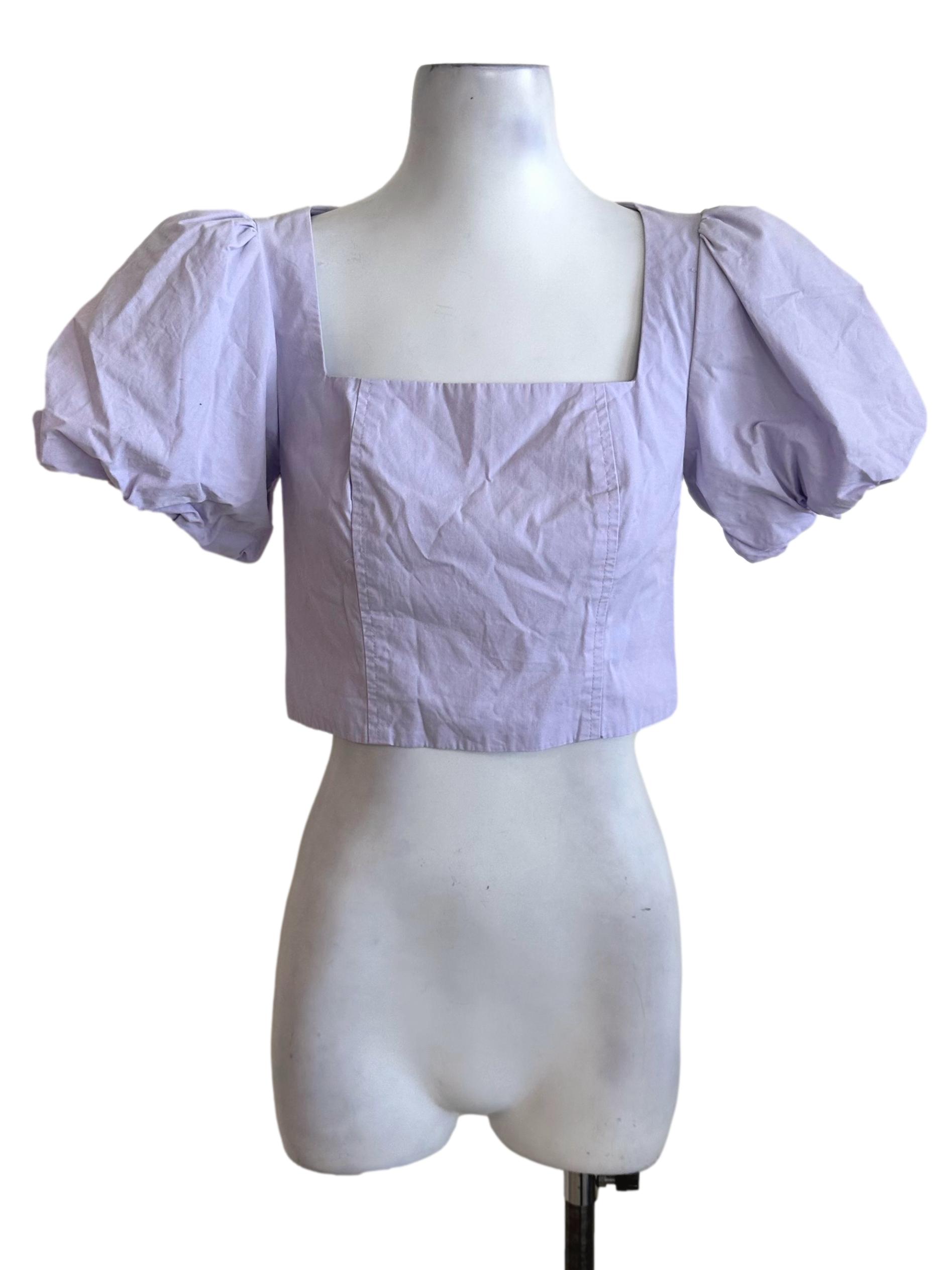 Lilac Purple Square Neck Puff Sleeve Dress LB
