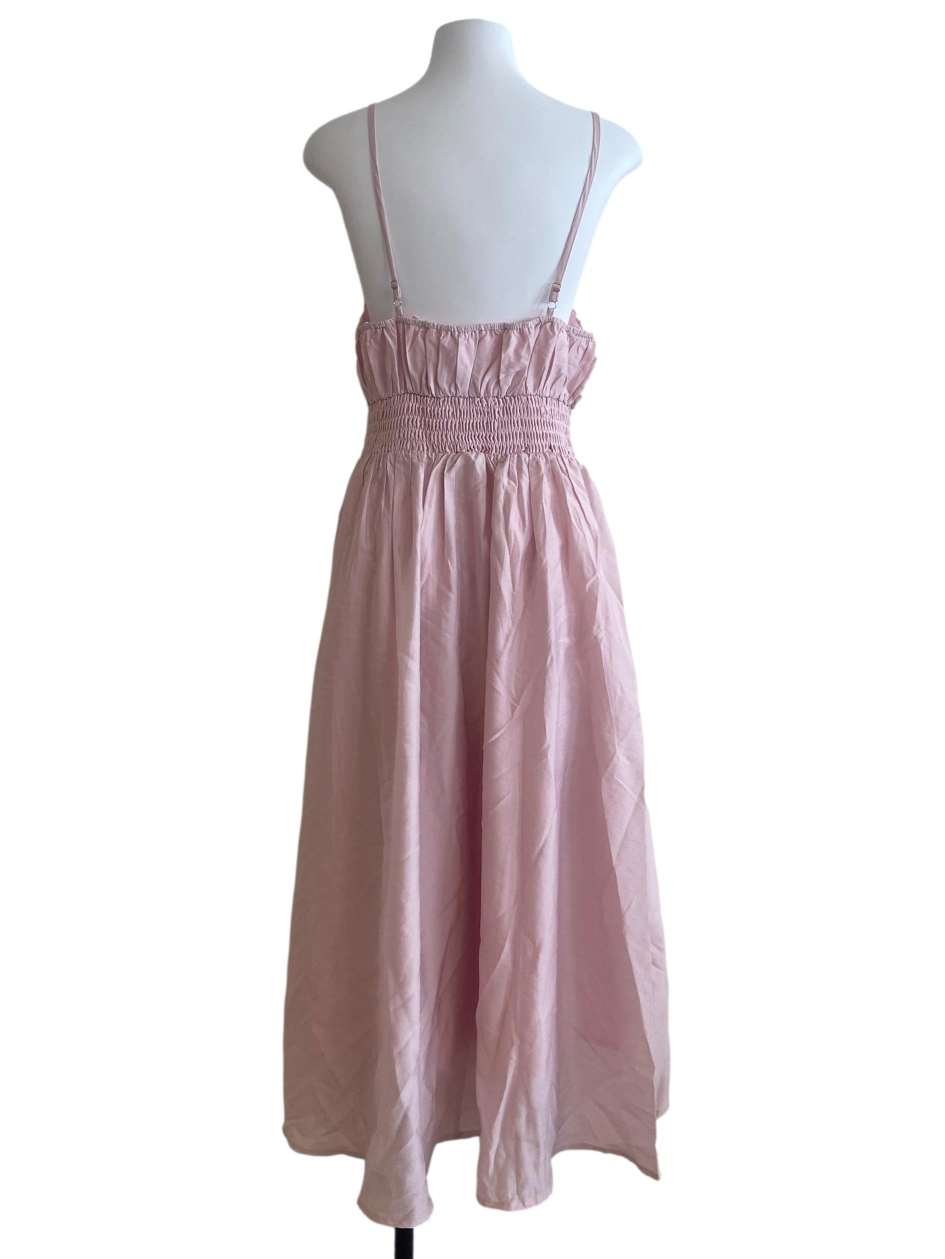 Crepe Pink Sleeveless Pegged Waist A-Line Dress