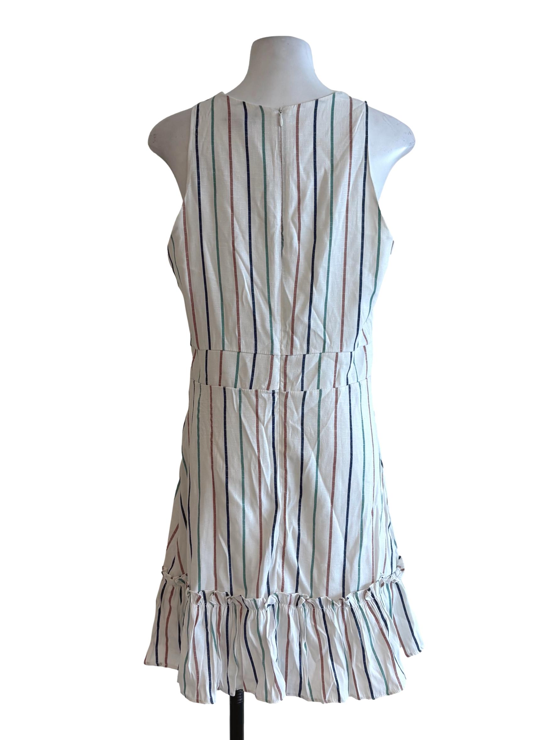 White Stripes Ruffle Shift Dress
