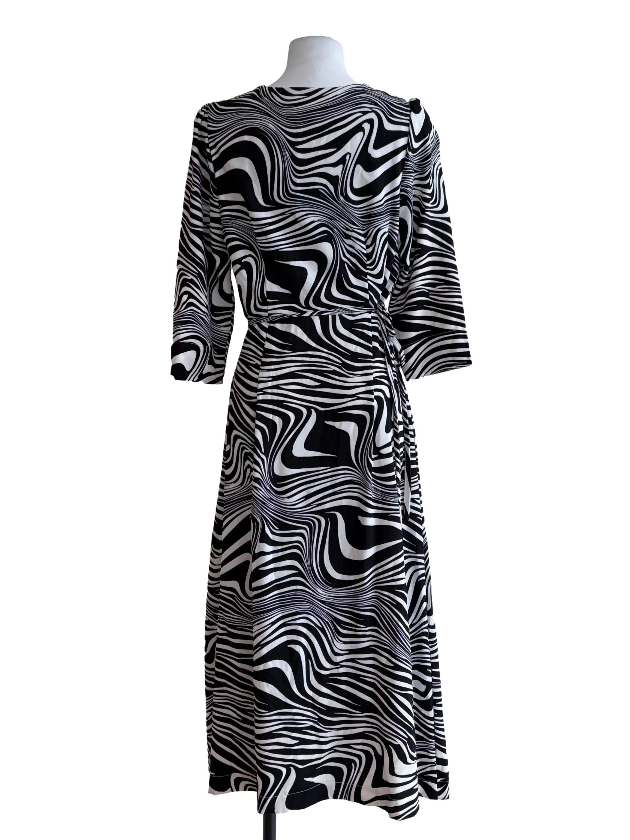 Black And White Abstract Zebra Wrap Dress