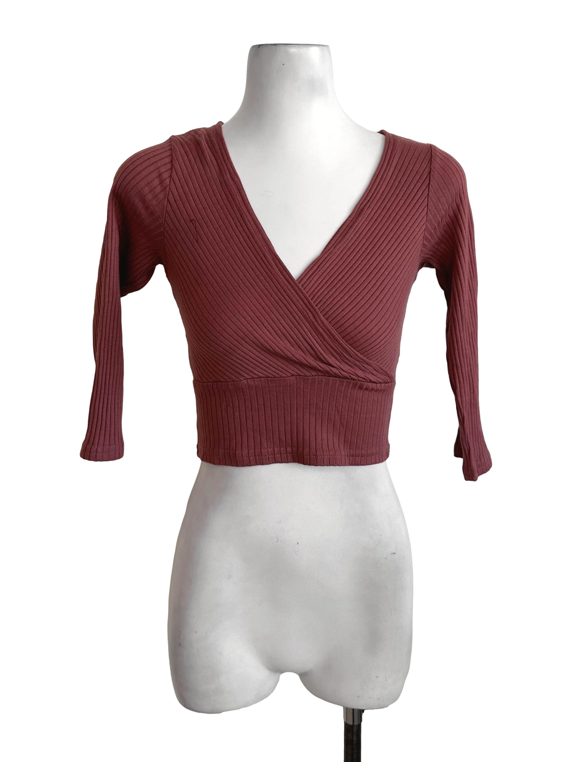 Coral Red V Neck Overlap Knit Top