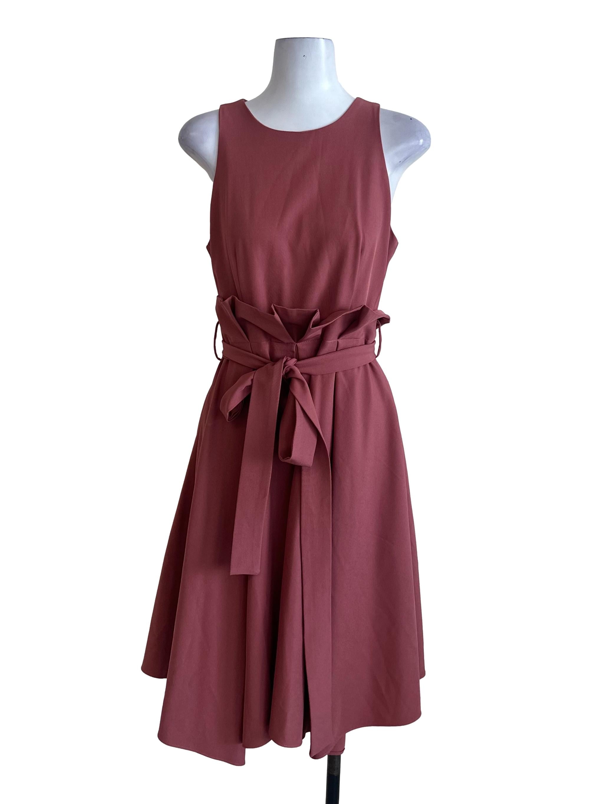 Rose Pink Round Neck Strap A Line Dress