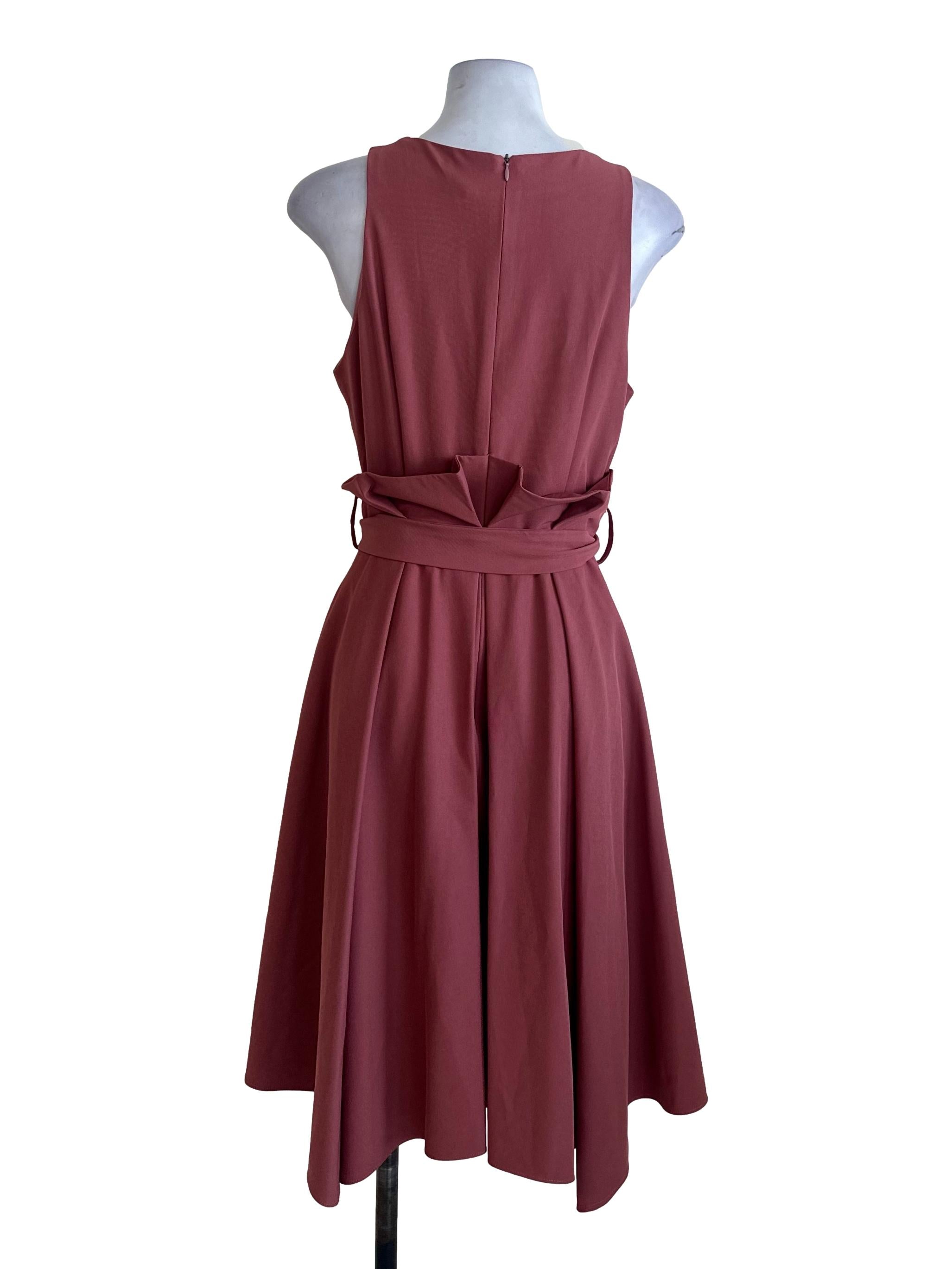 Rose Pink Round Neck Strap A Line Dress