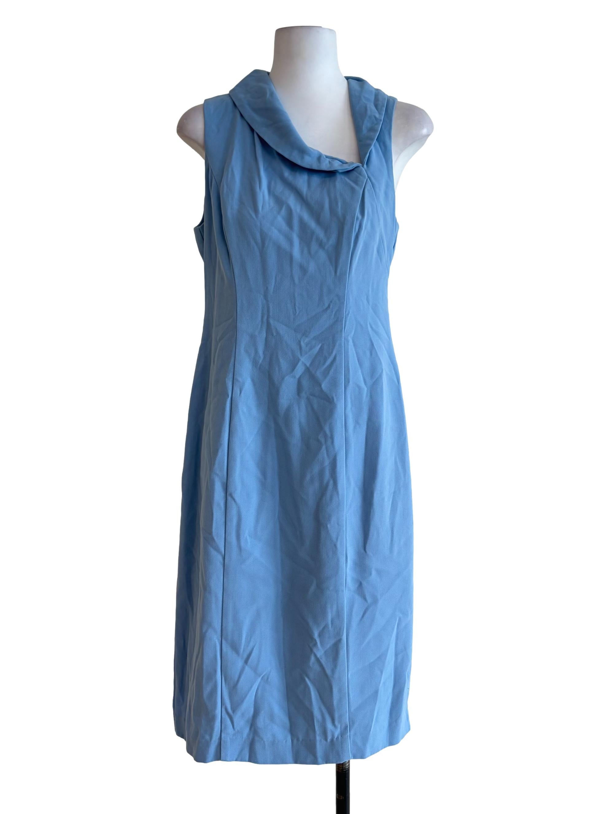 Arctic Blue Asymmetric Collar Neckline Sleeveless Dress