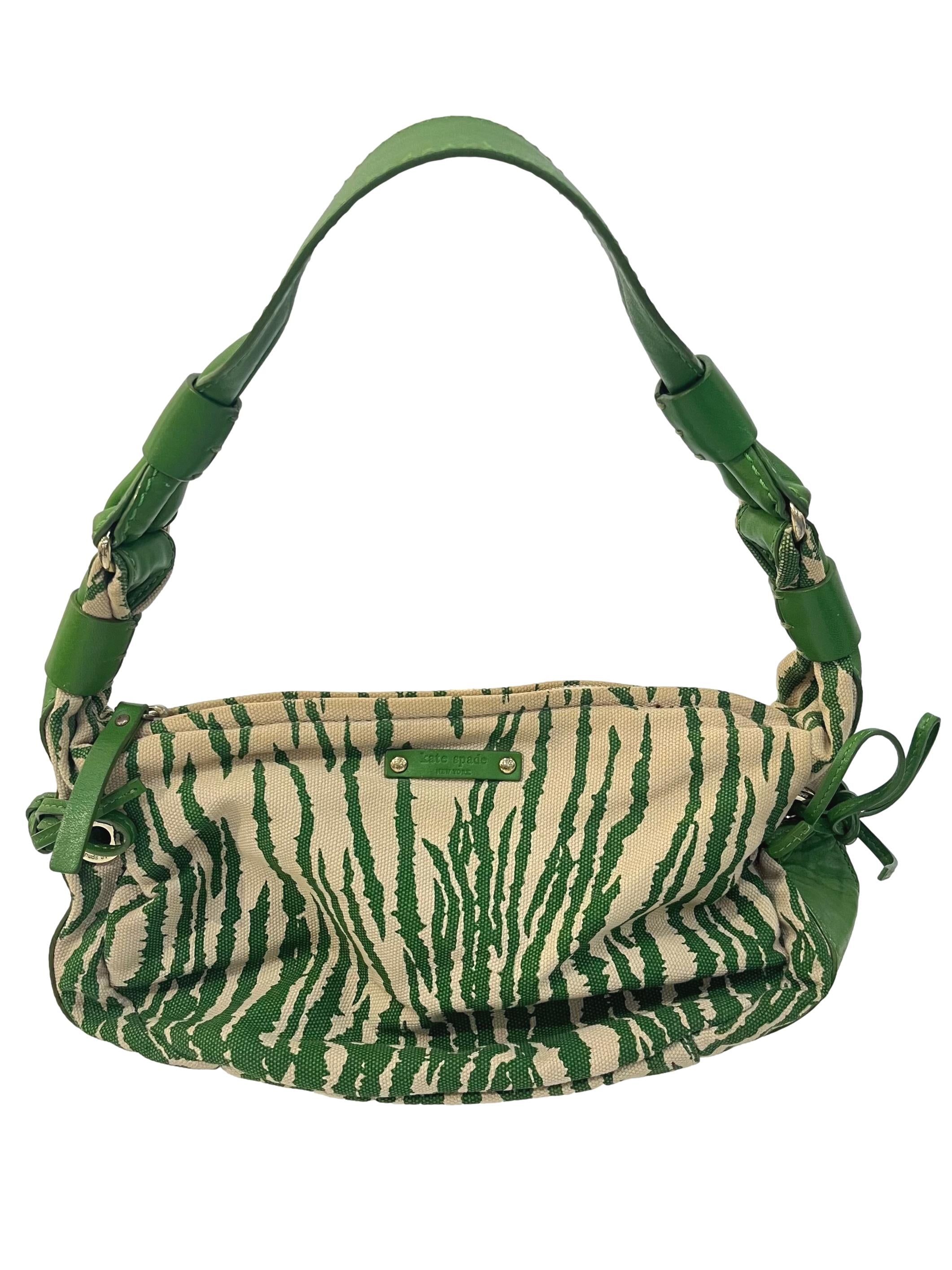 Green Zebra Print Canvas Shoulder Bag