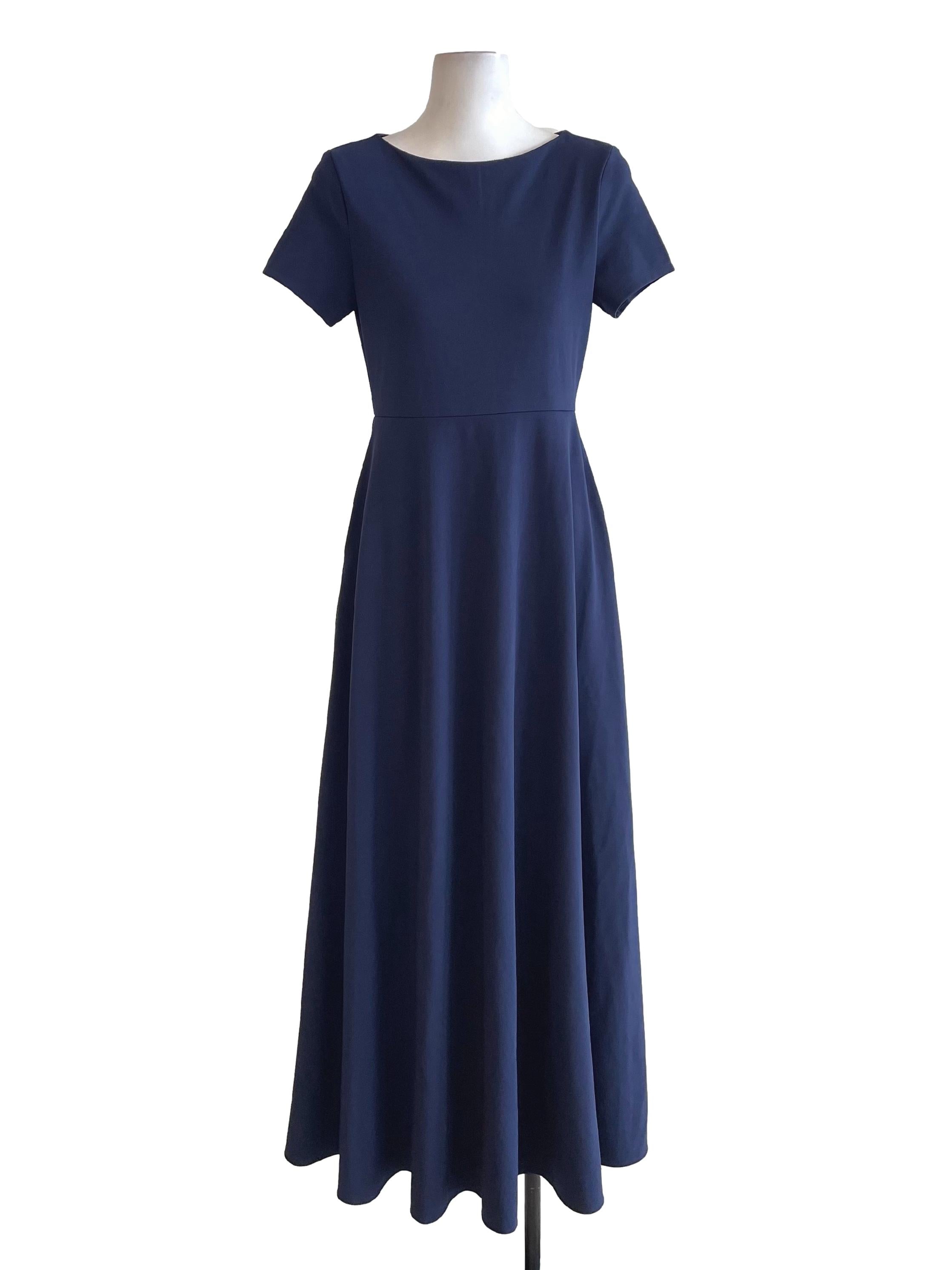 Navy Boat Neck Twirl Dress