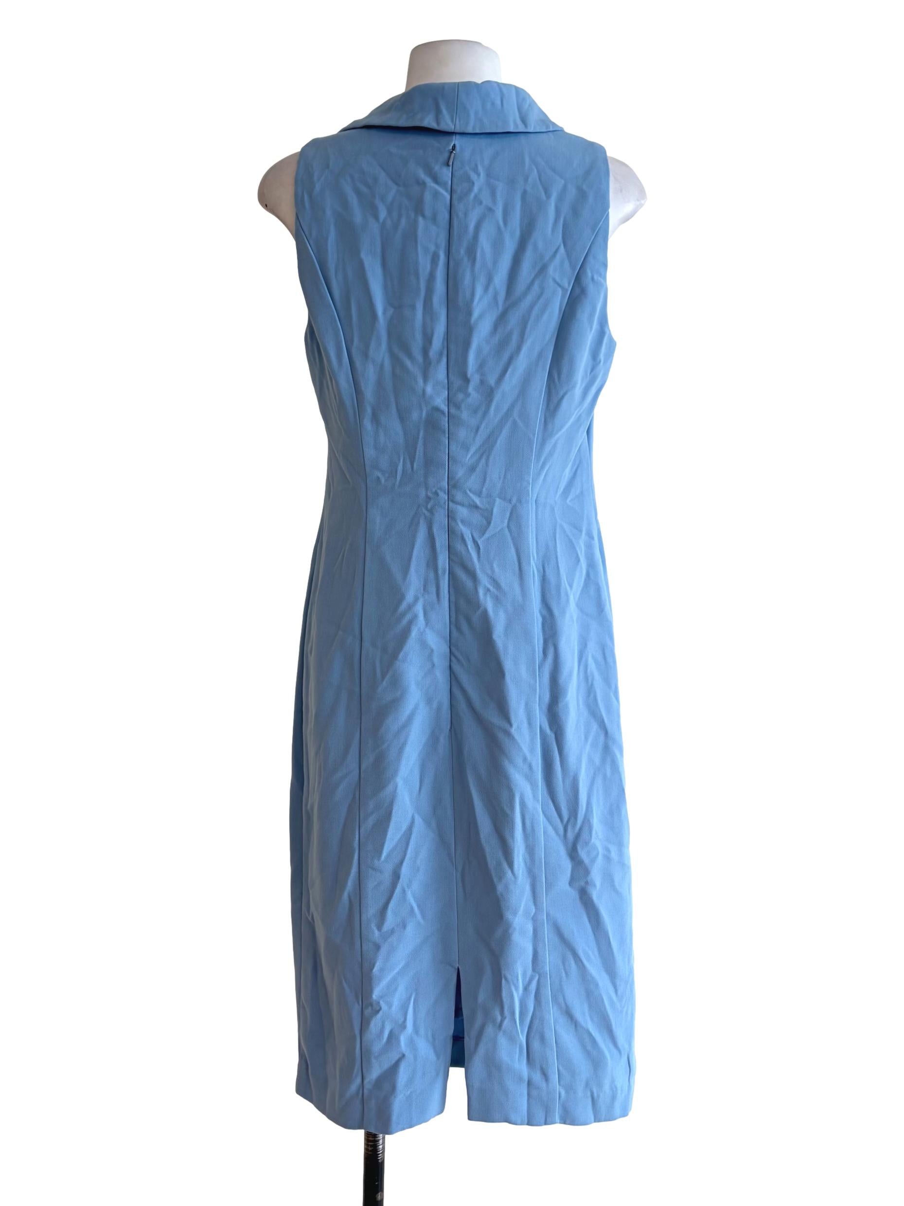 Arctic Blue Asymmetric Collar Neckline Sleeveless Dress