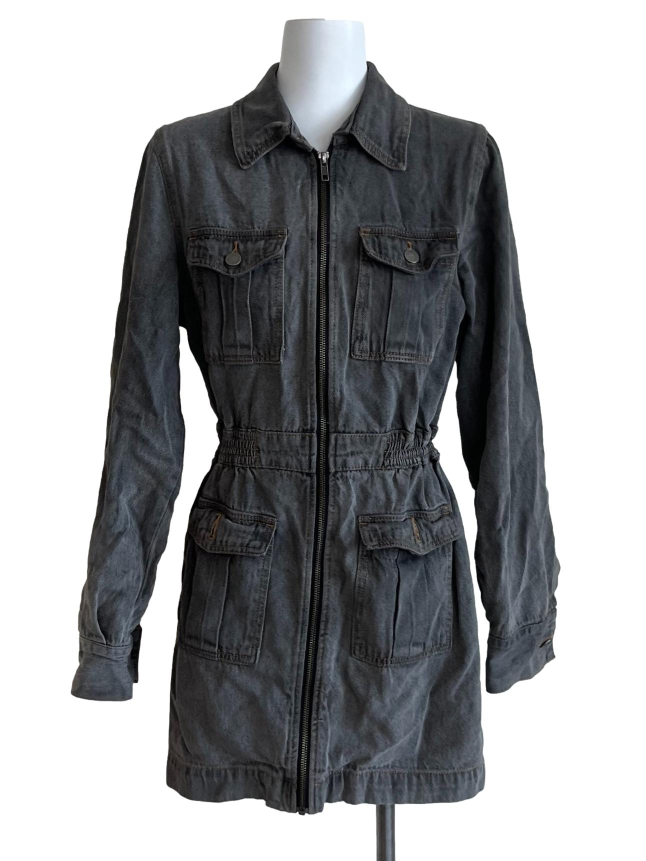 Grey Denim Wing Collared Shirt Dress