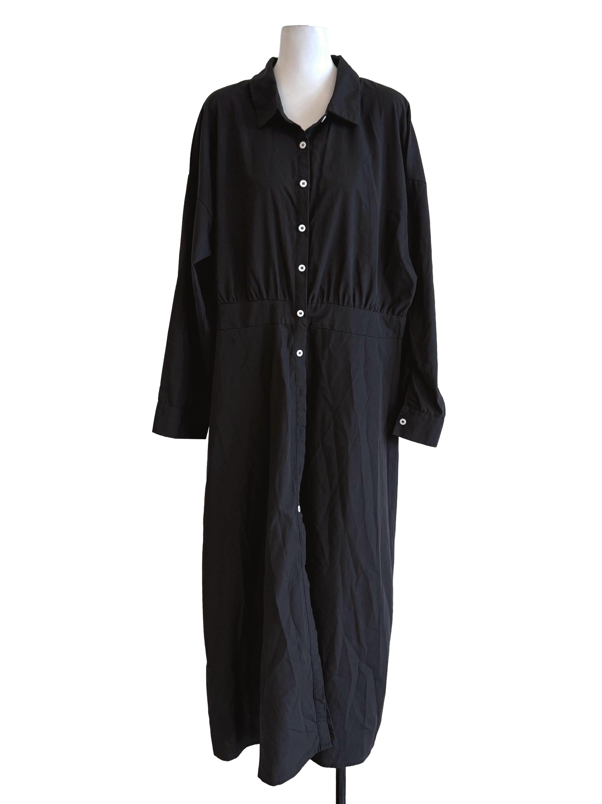 Black Buttoned Straight Shirt Dress