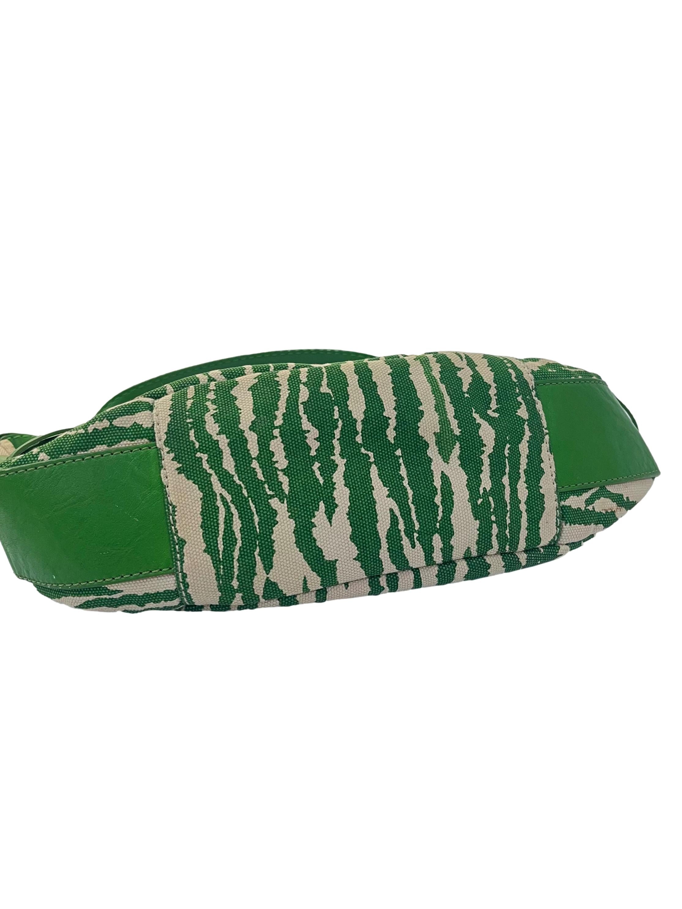 Green Zebra Print Canvas Shoulder Bag