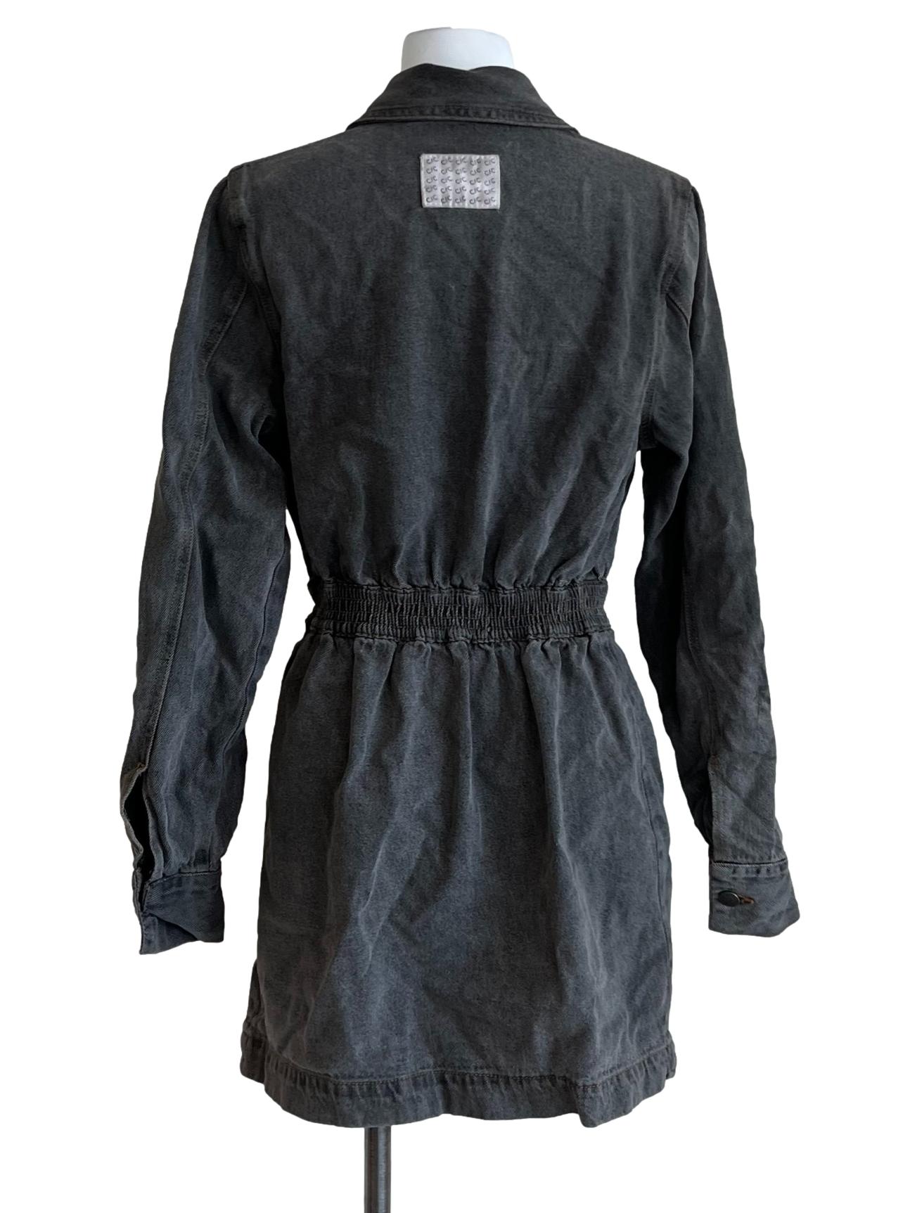 Grey Denim Wing Collared Shirt Dress