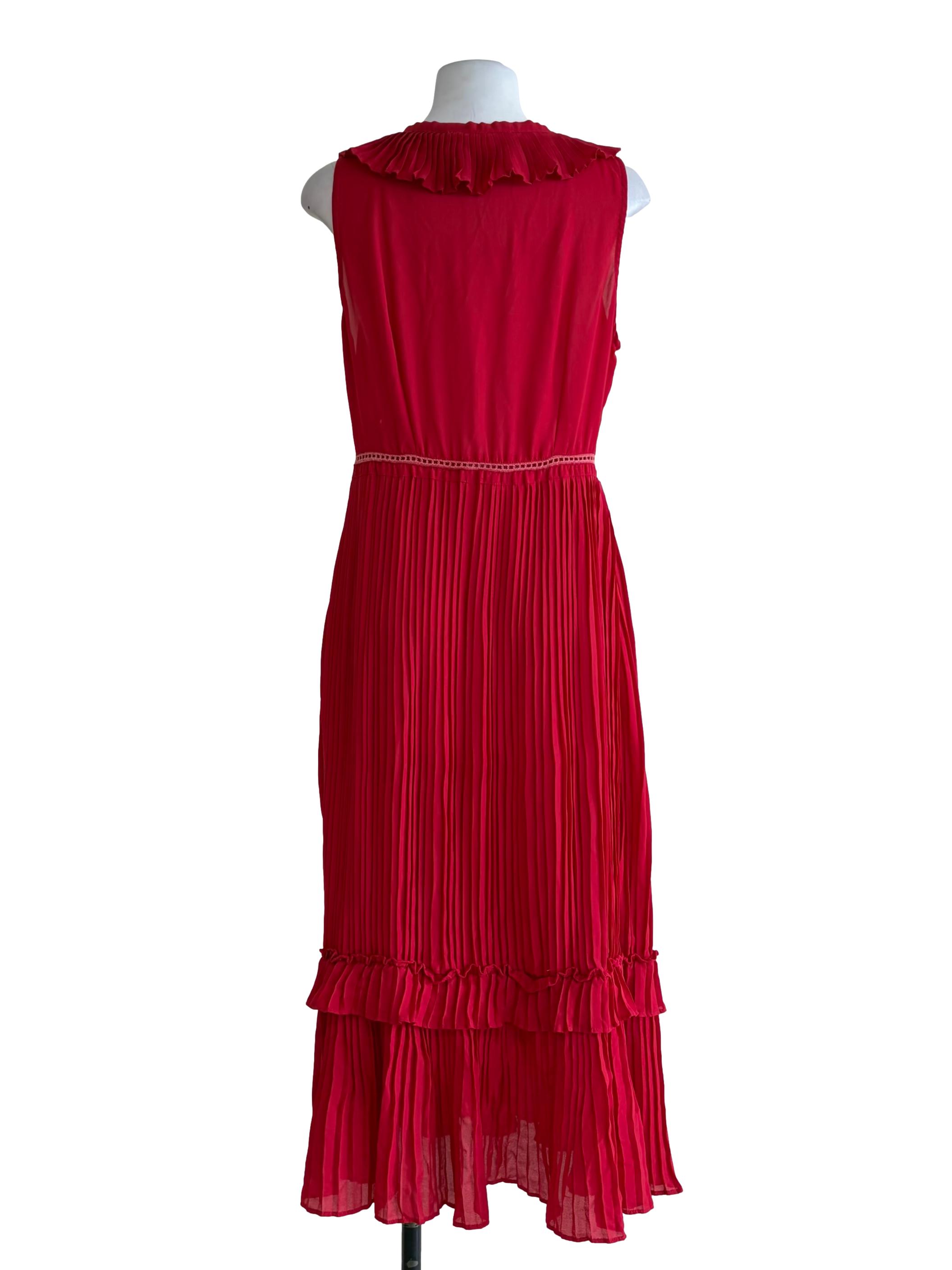 Rose Red Ruffle V-Neck Sleeveless Dress
