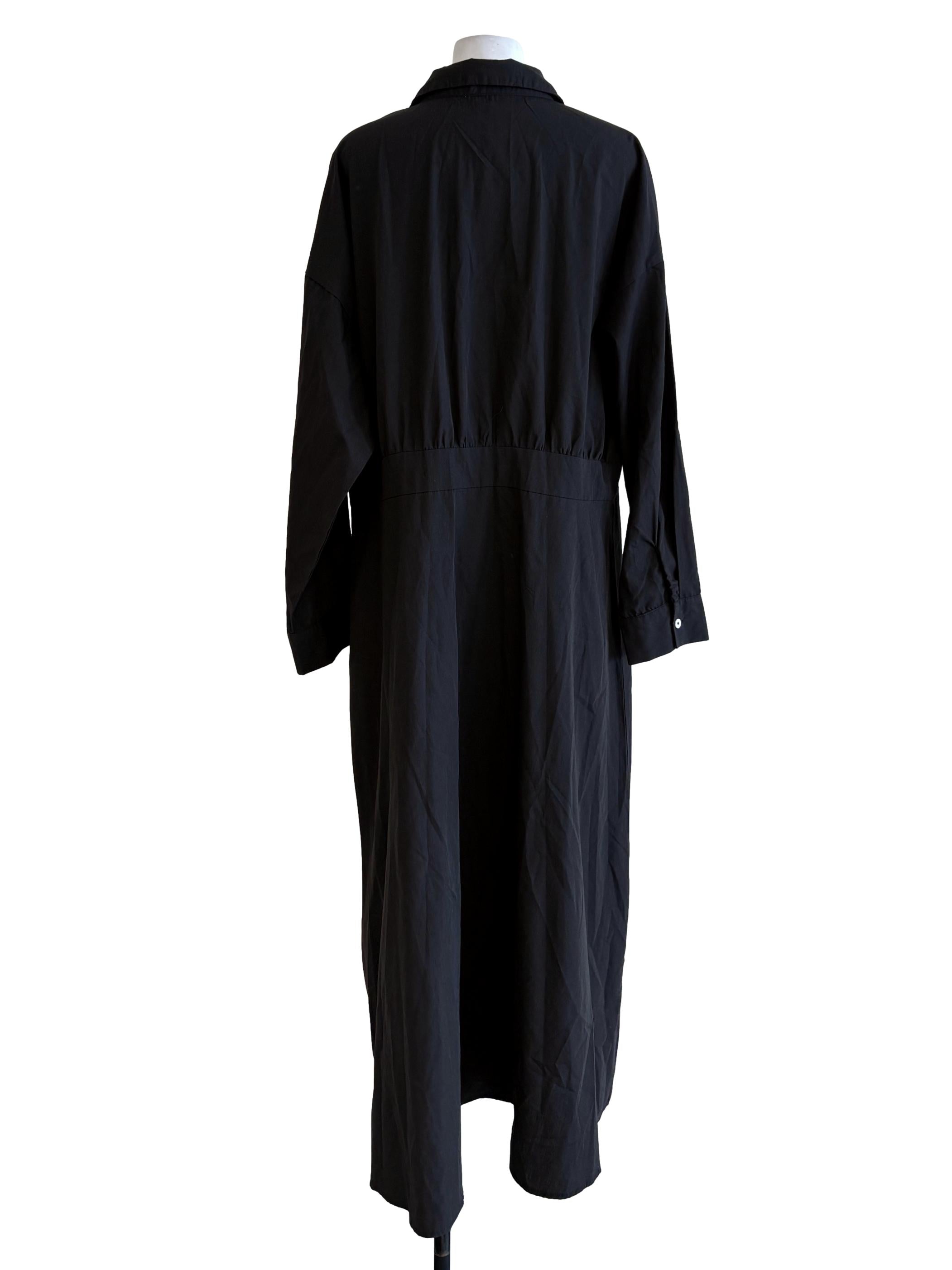 Black Buttoned Straight Shirt Dress