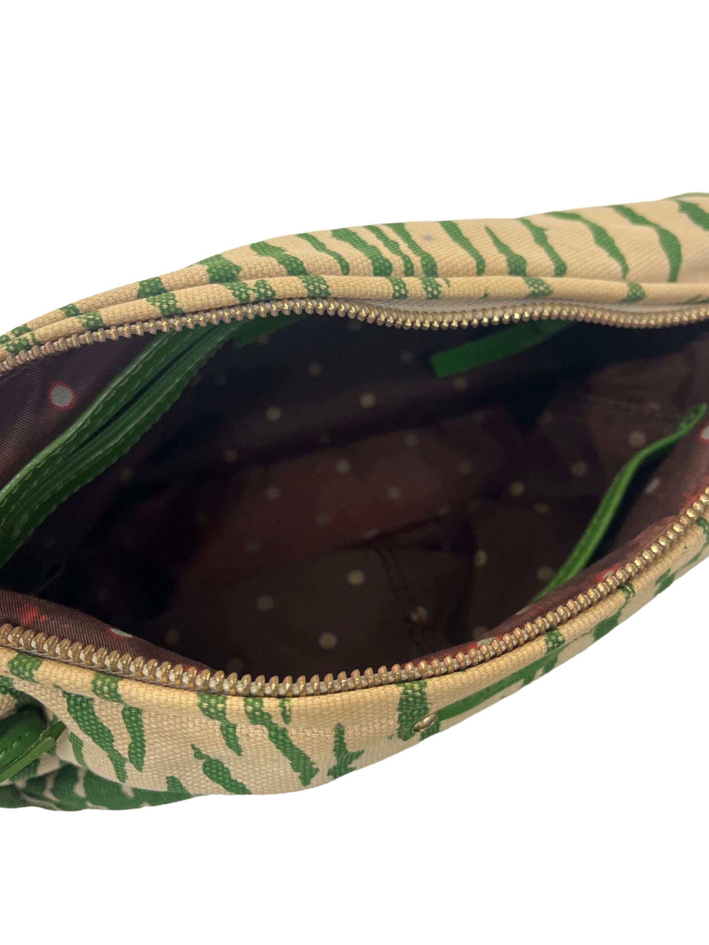 Green Zebra Print Canvas Shoulder Bag