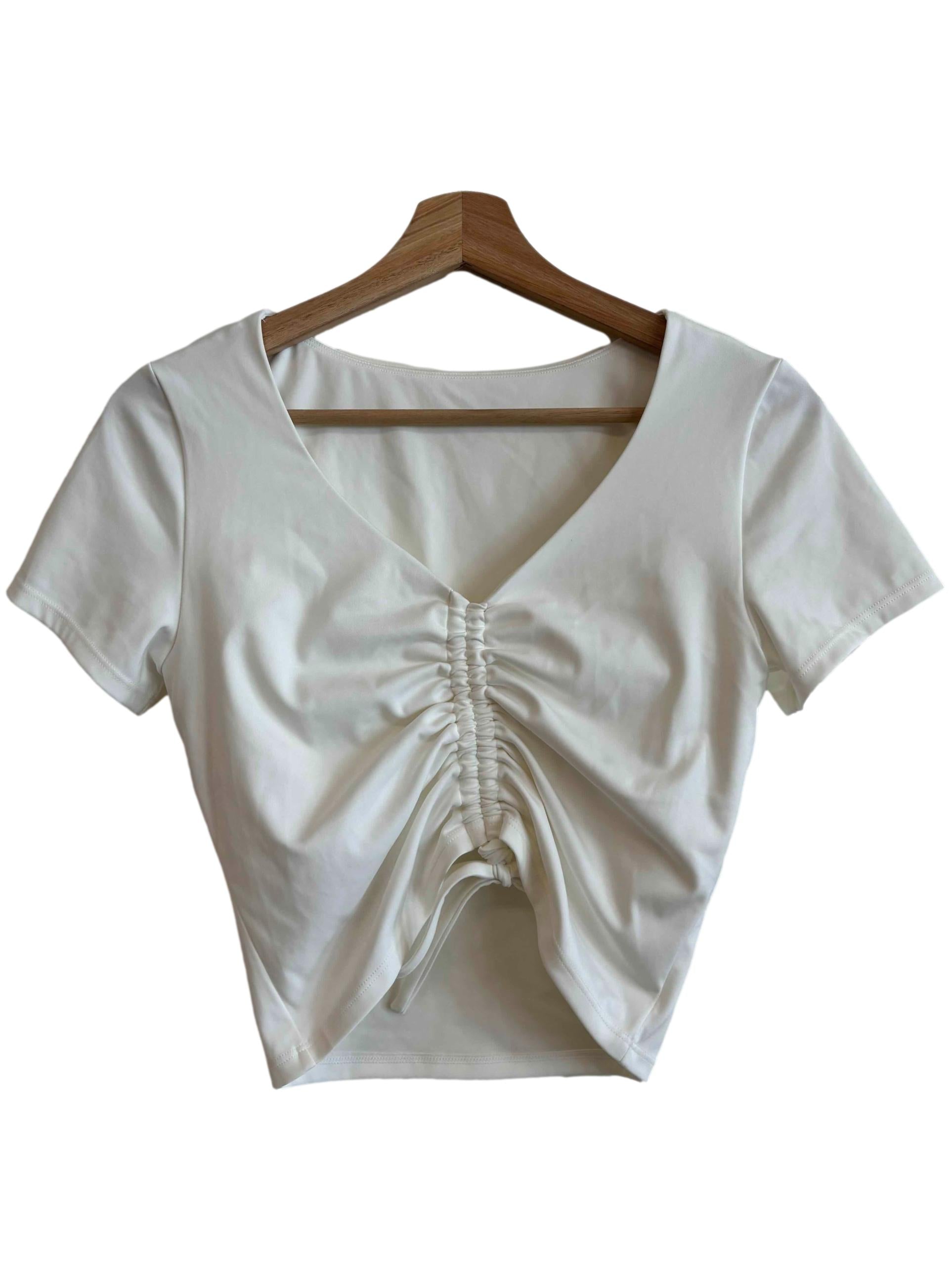 Off White Ruched Crop Top