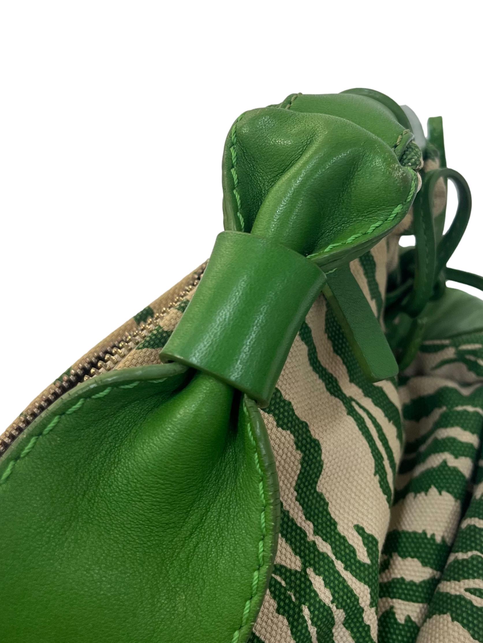Green Zebra Print Canvas Shoulder Bag
