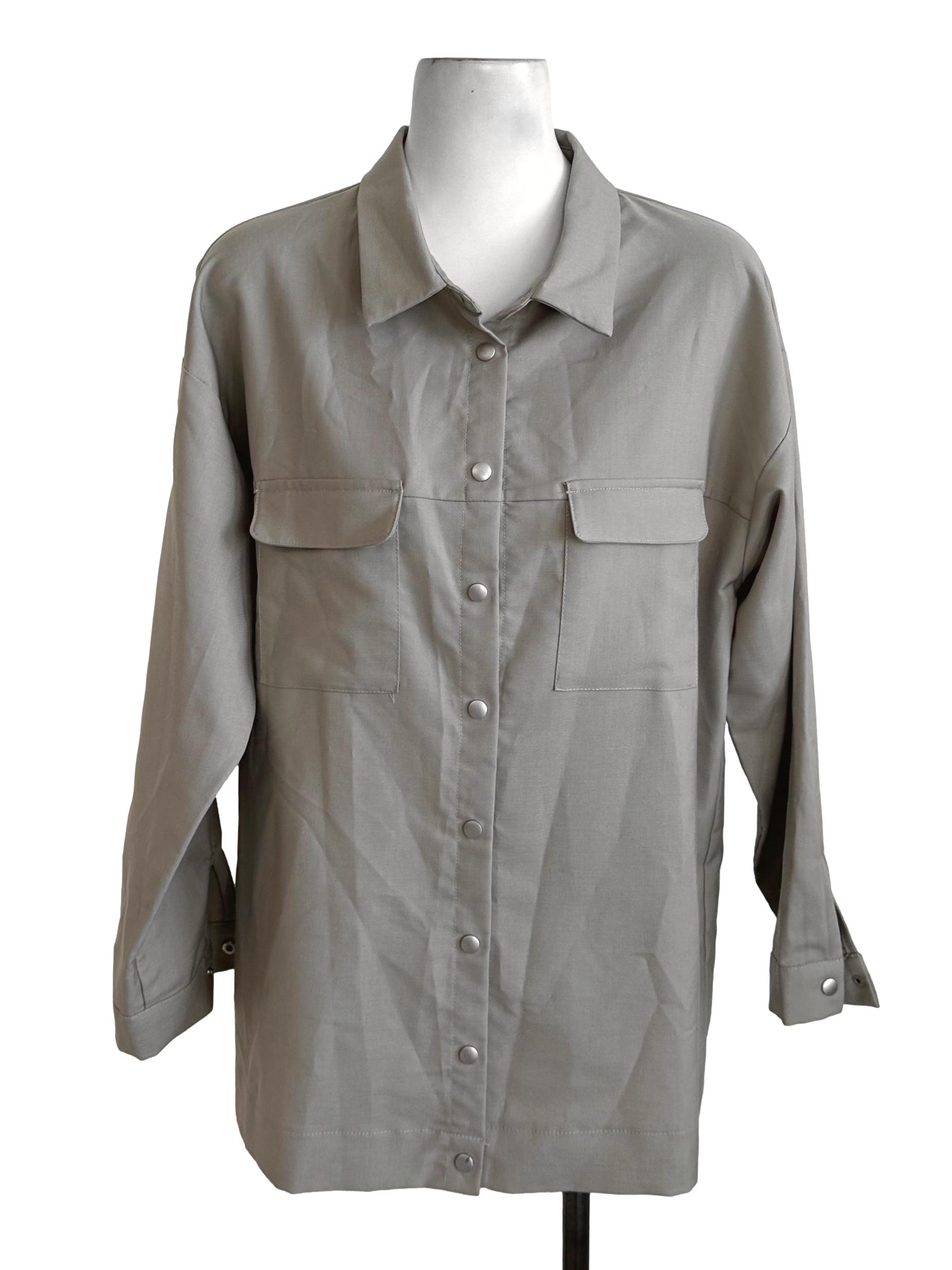 Hazel Brown Collar Button Top