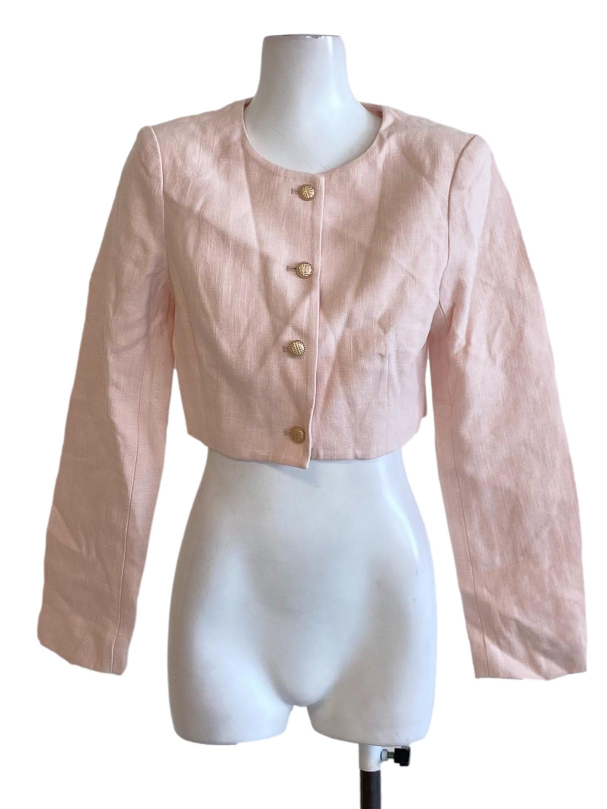 Lemonade Pink Buttoned Down Cropped Ramie Jacket