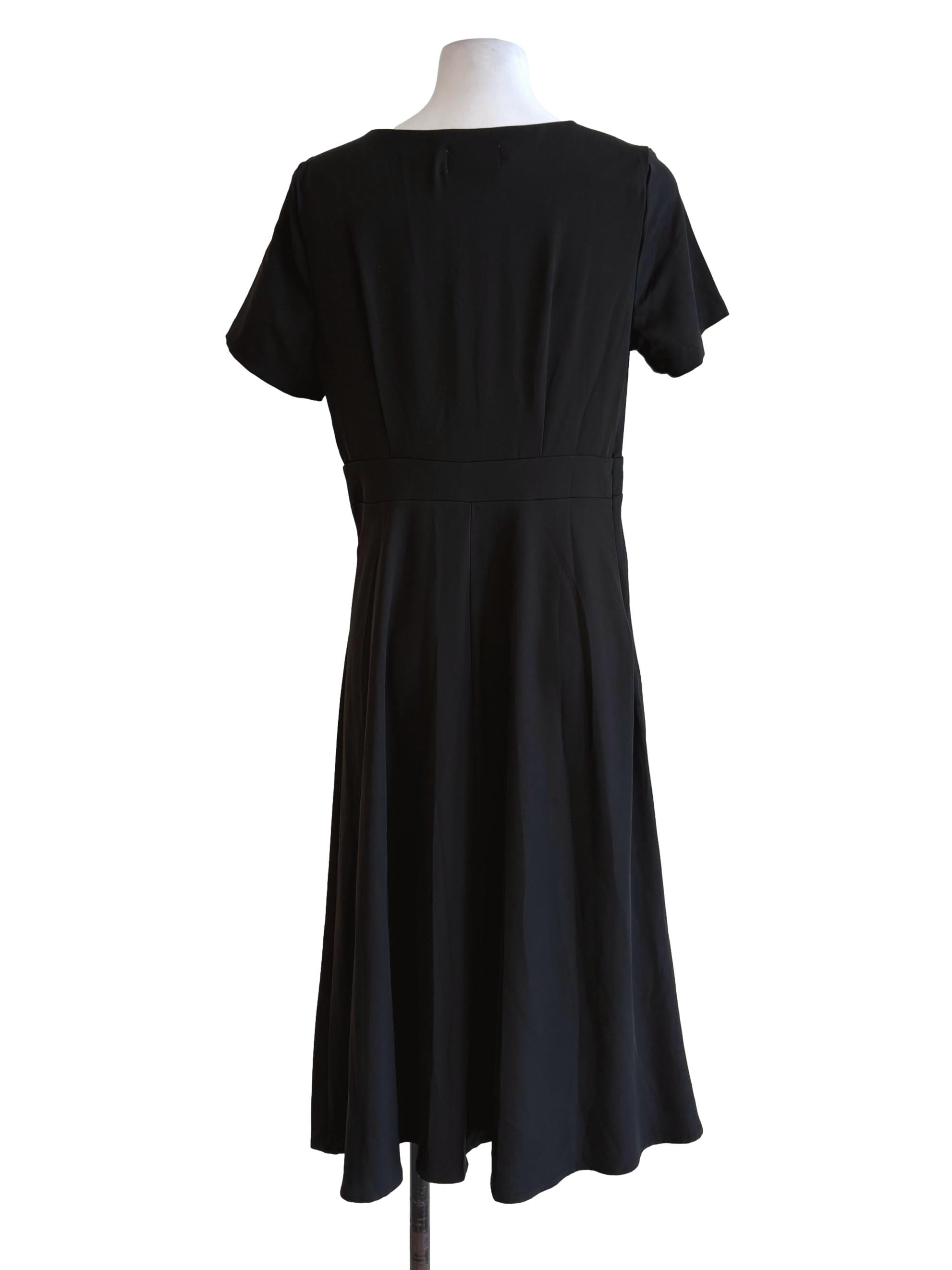 Black Buttoned Pleated A-Line Dress