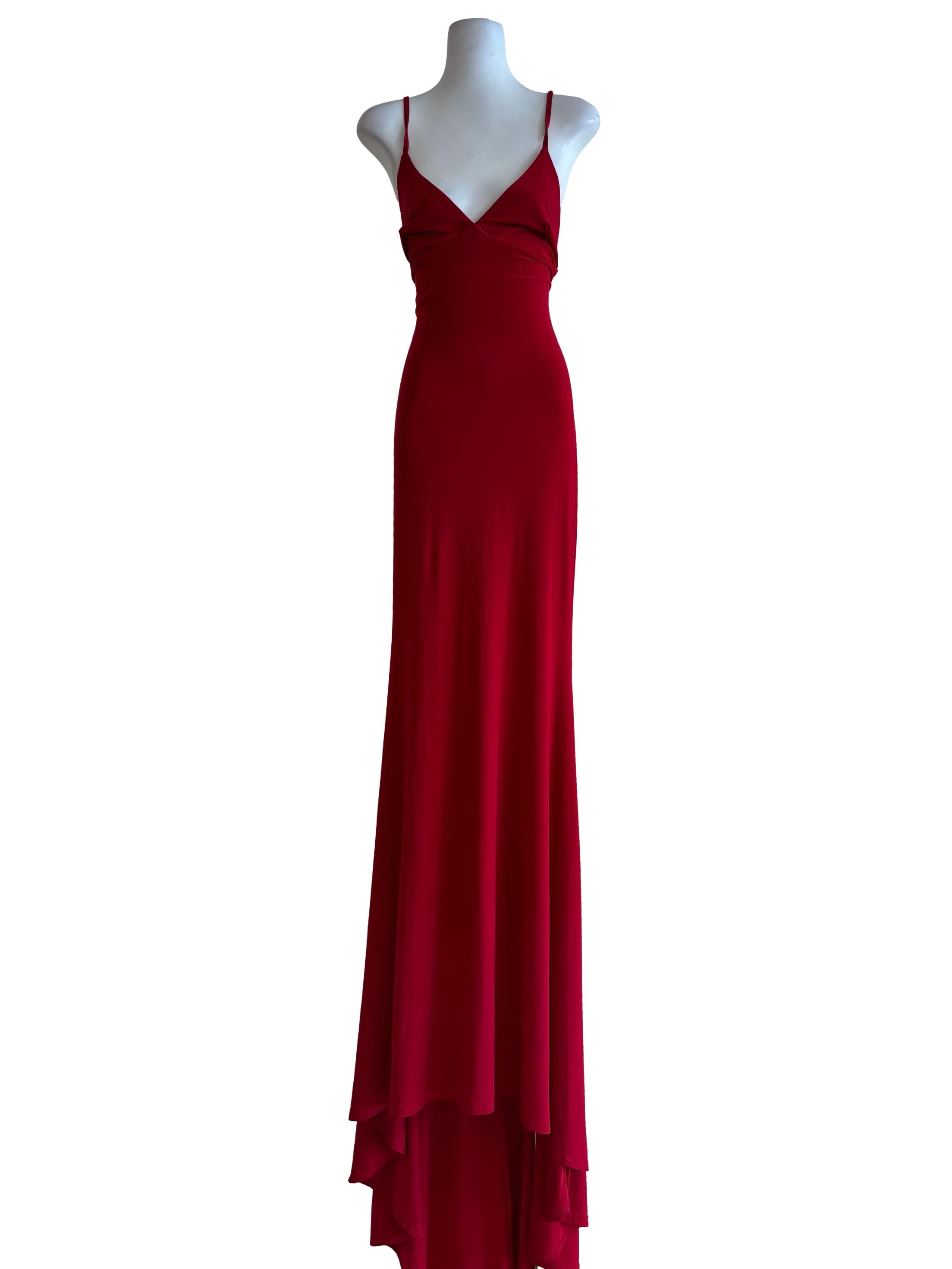 Red Bodycon Maxi Train Dress