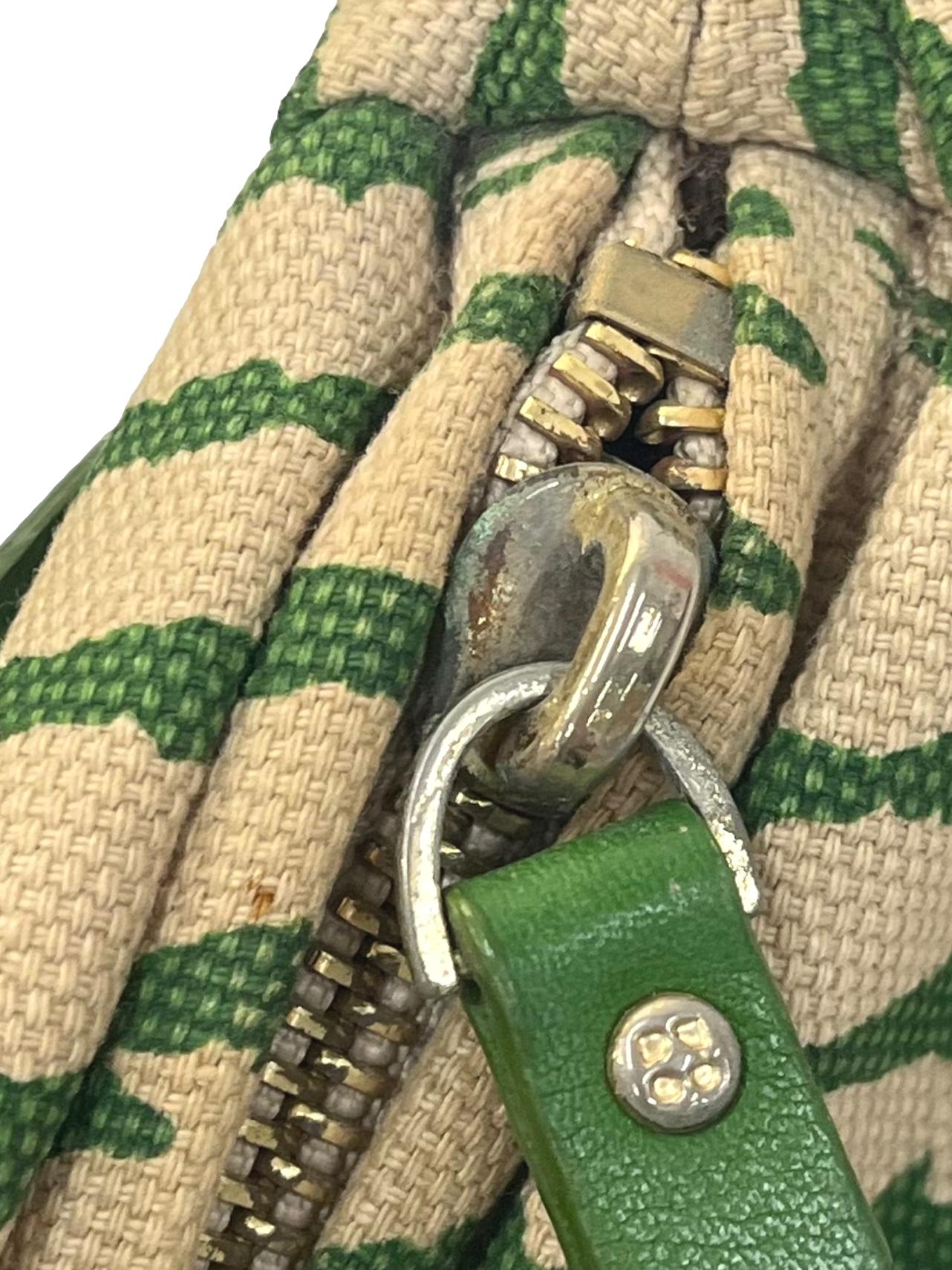 Green Zebra Print Canvas Shoulder Bag
