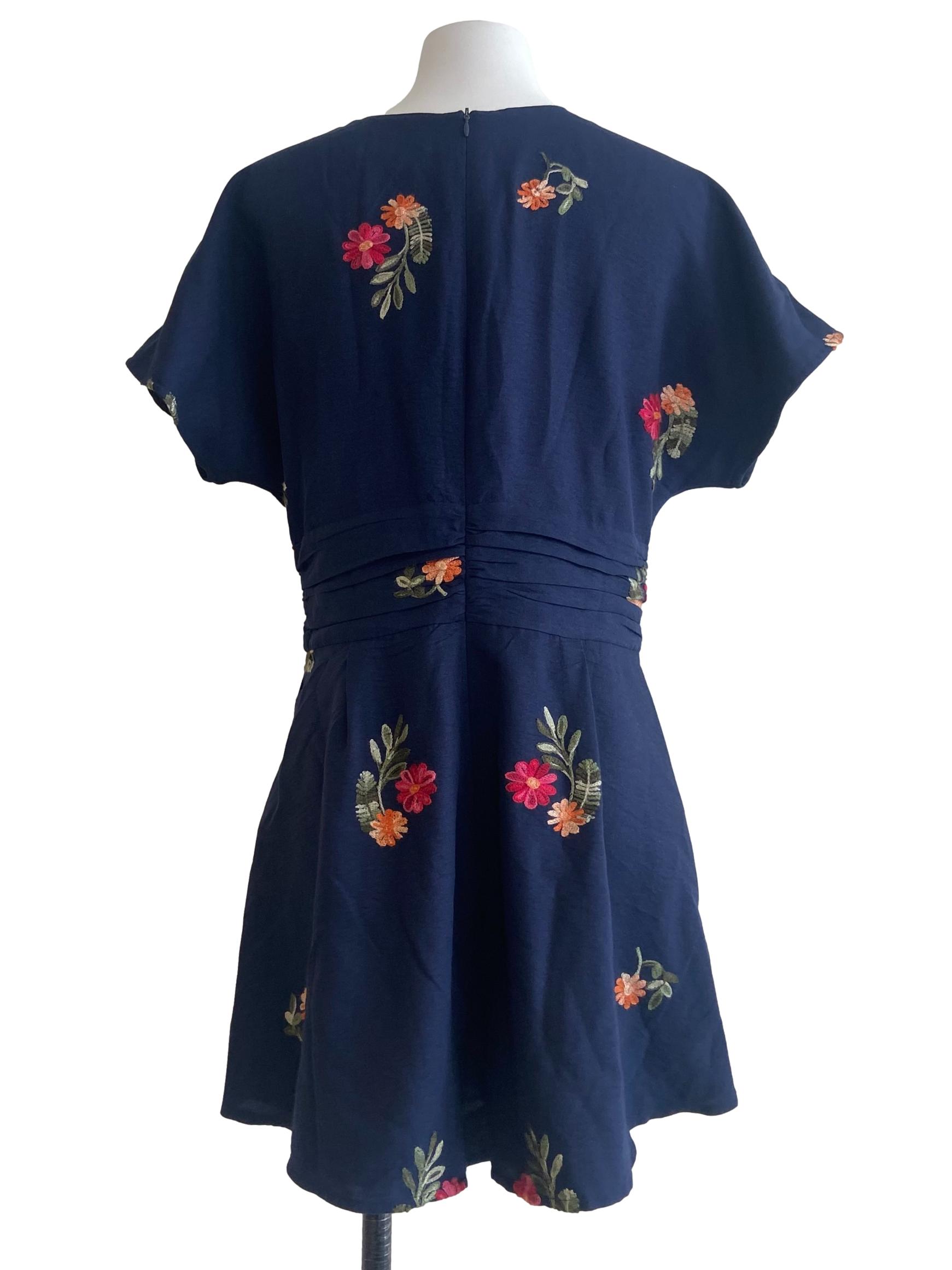 Navy Blue & Floral Batwing Sleeve Romper