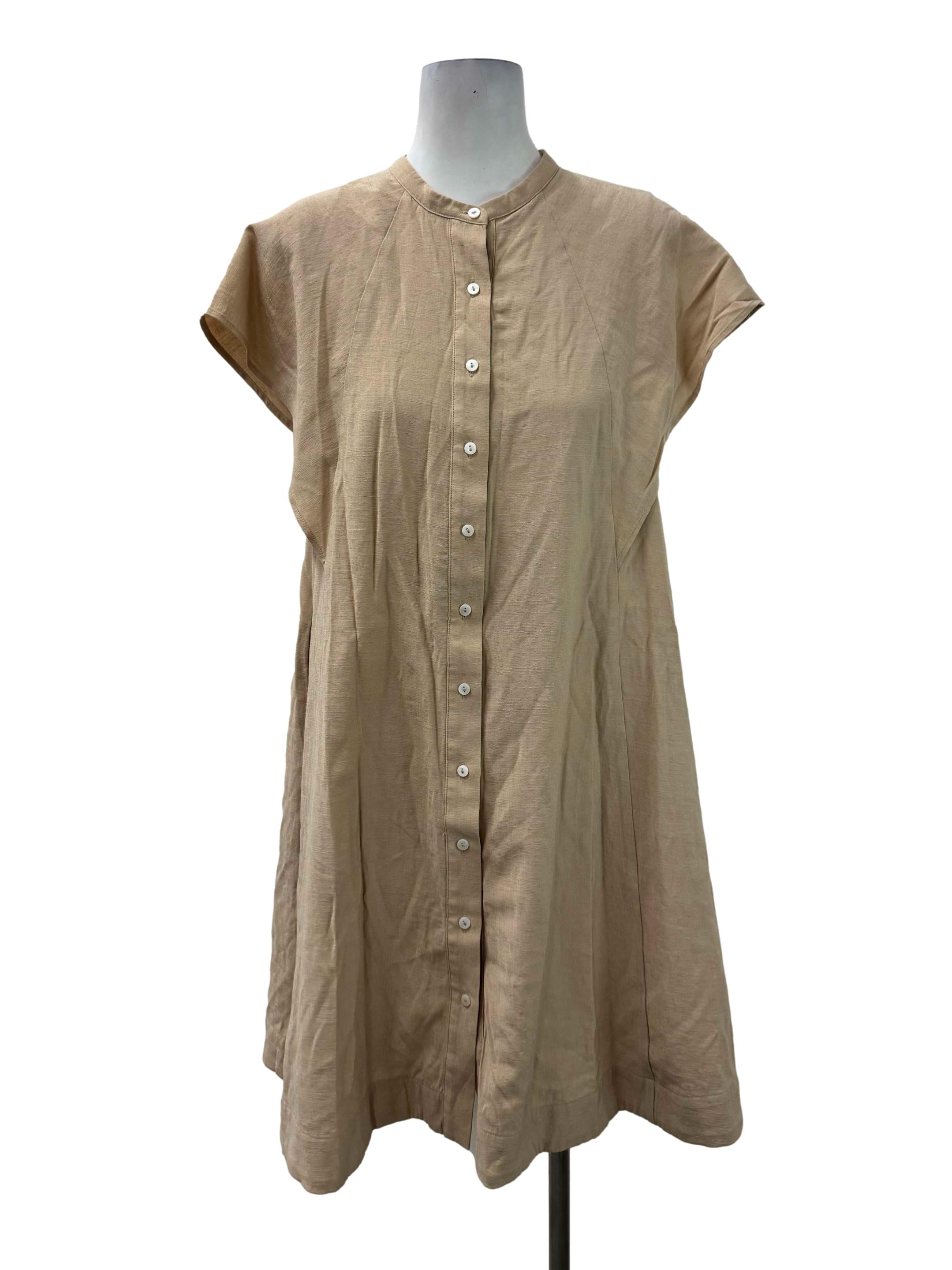 Brown Short Sleeves Button Dress OSN
