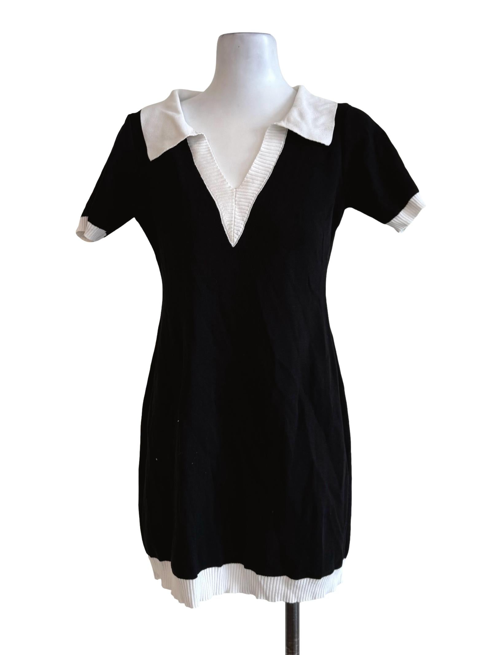 Textured Black With White Border Dress