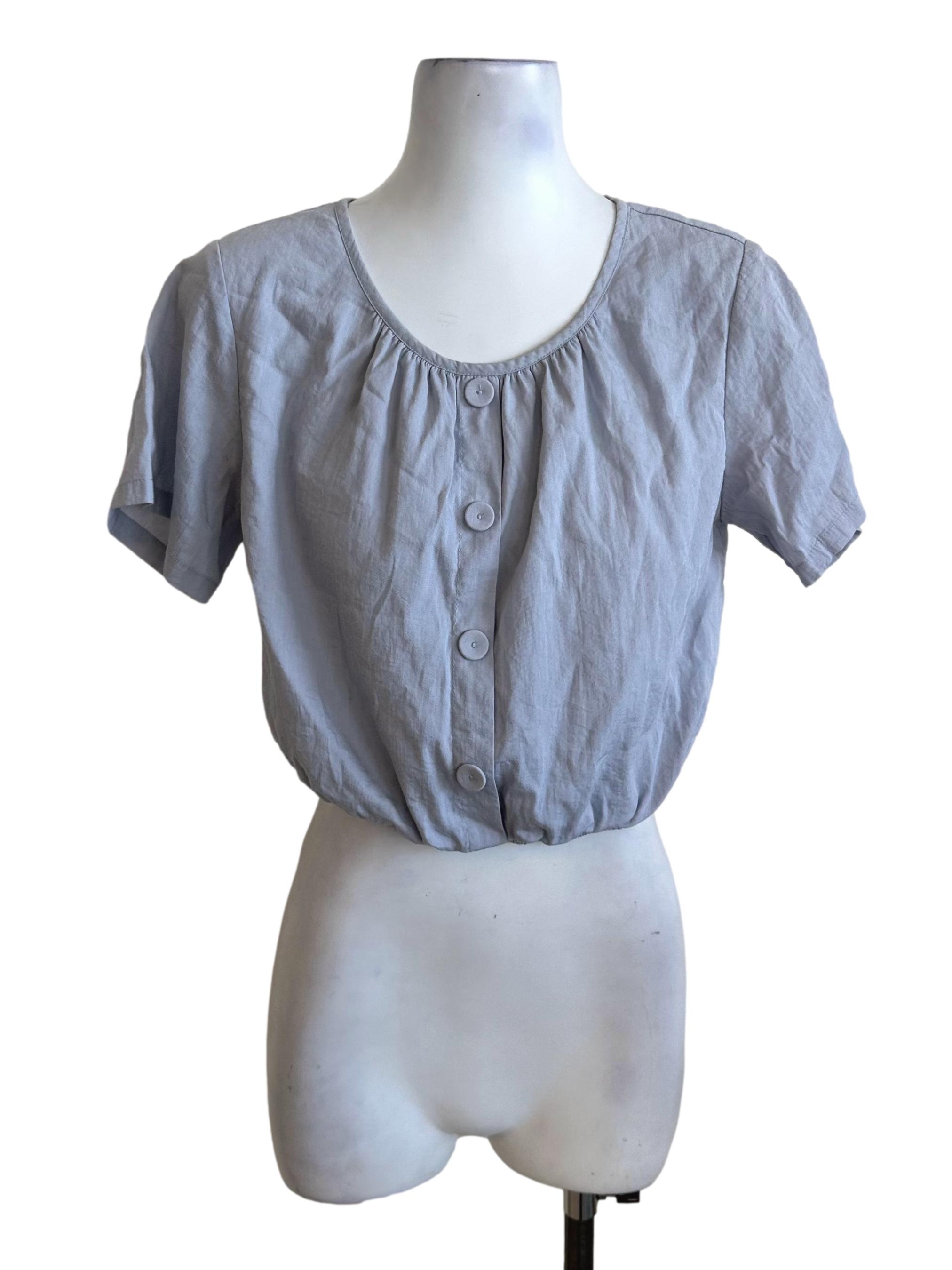 Light Blue Round Neck Button Top TCL