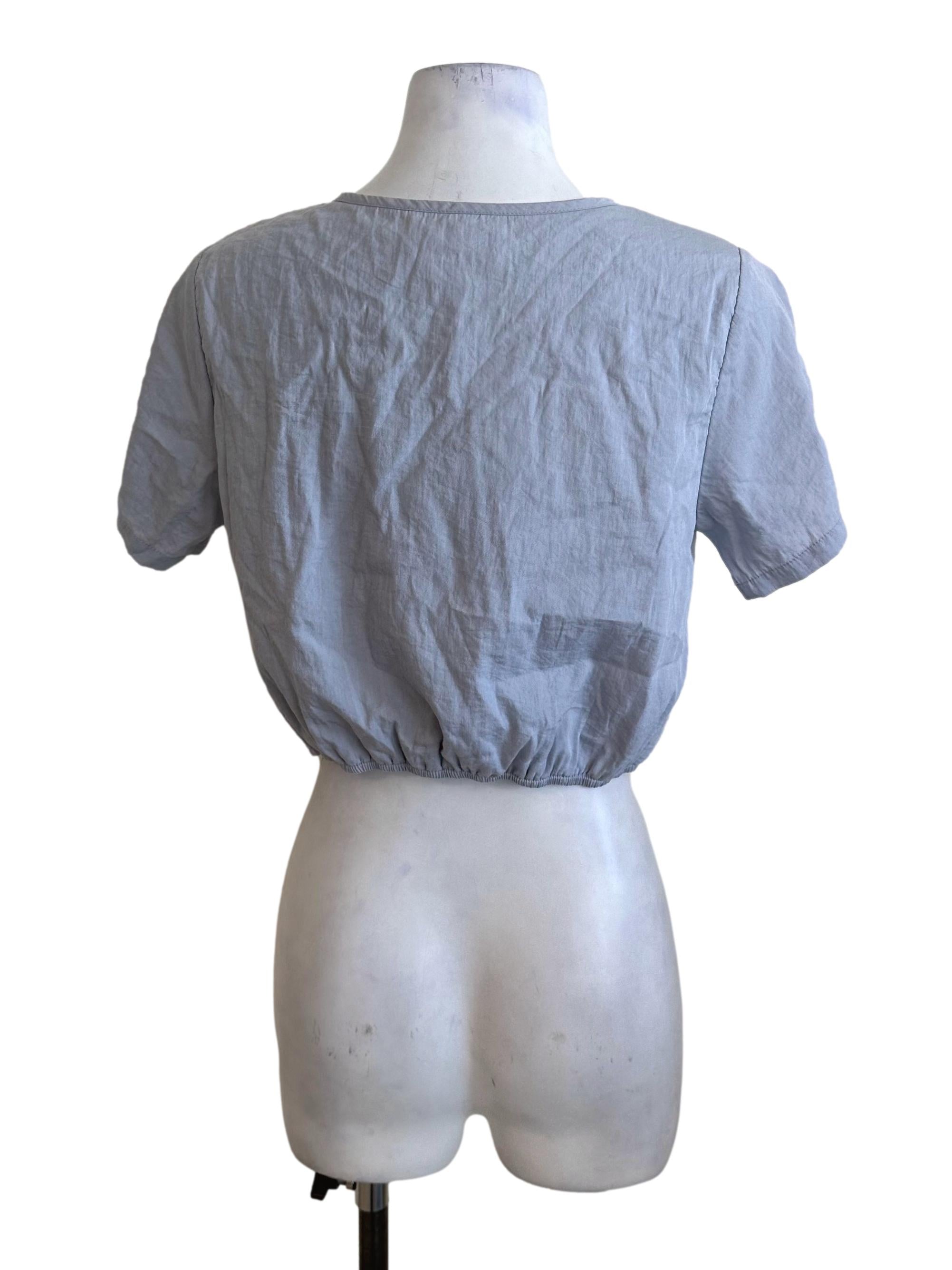 Light Blue Round Neck Button Top TCL