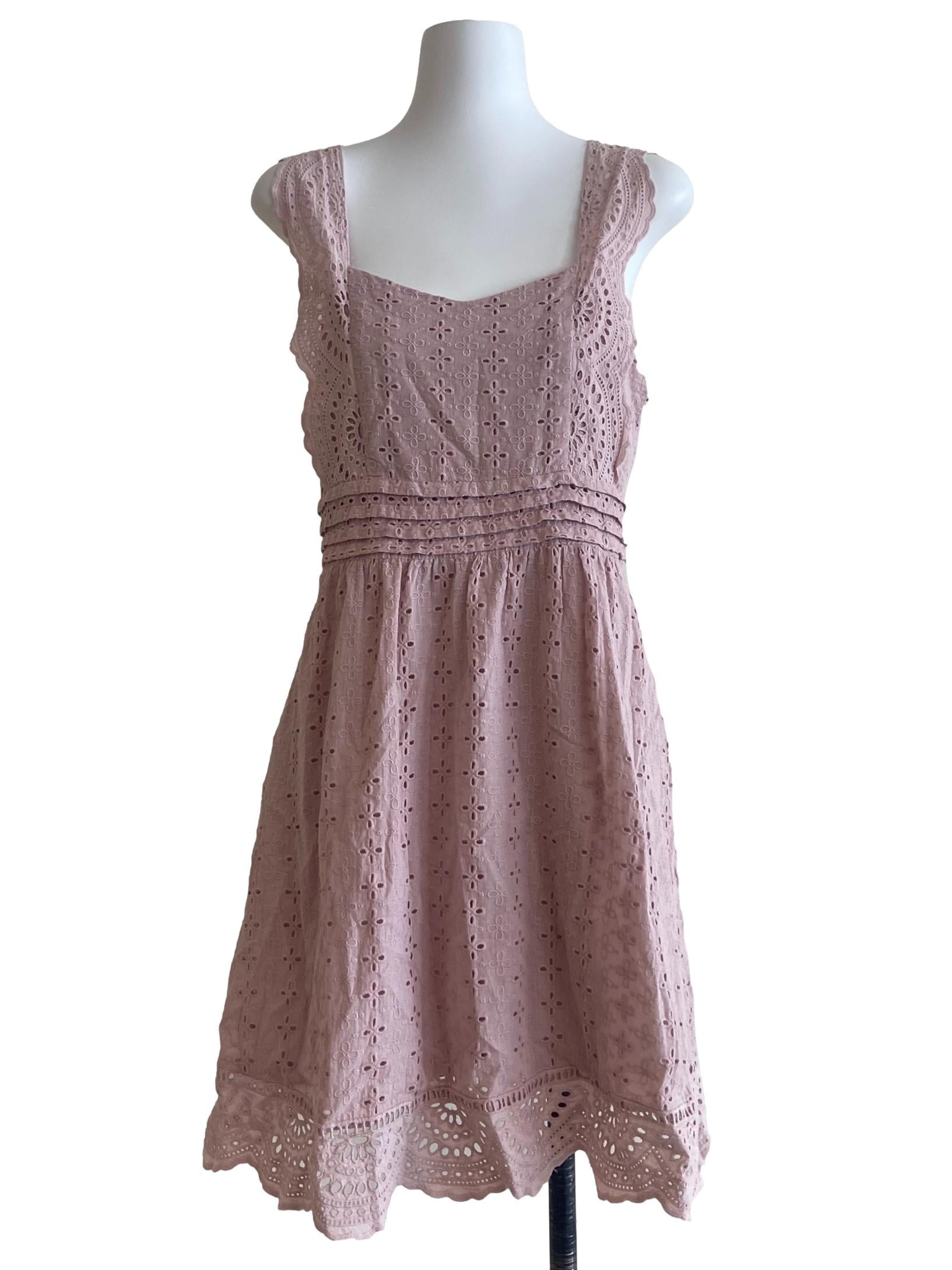 Crepe Pink Sleeveless Embroidery Floral Dress