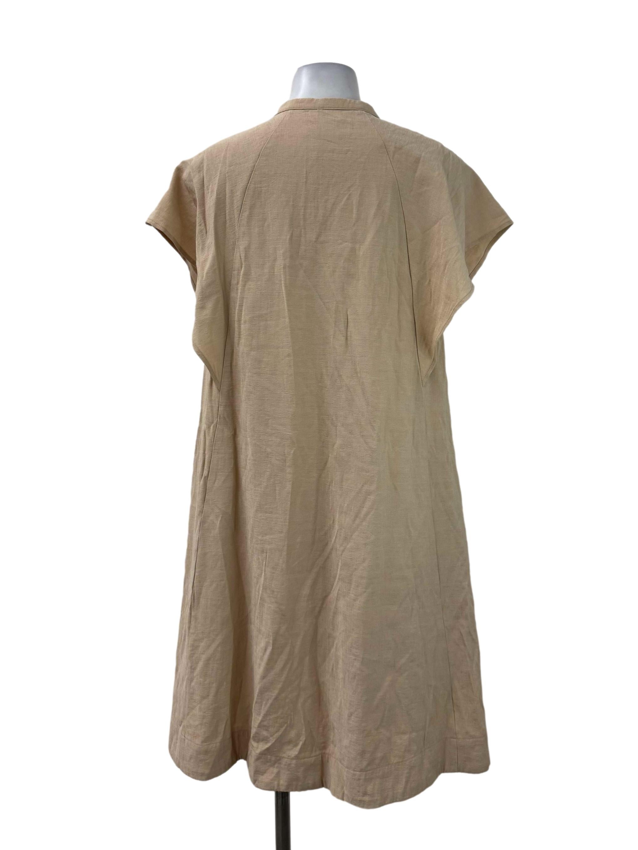 Brown Short Sleeves Button Dress OSN